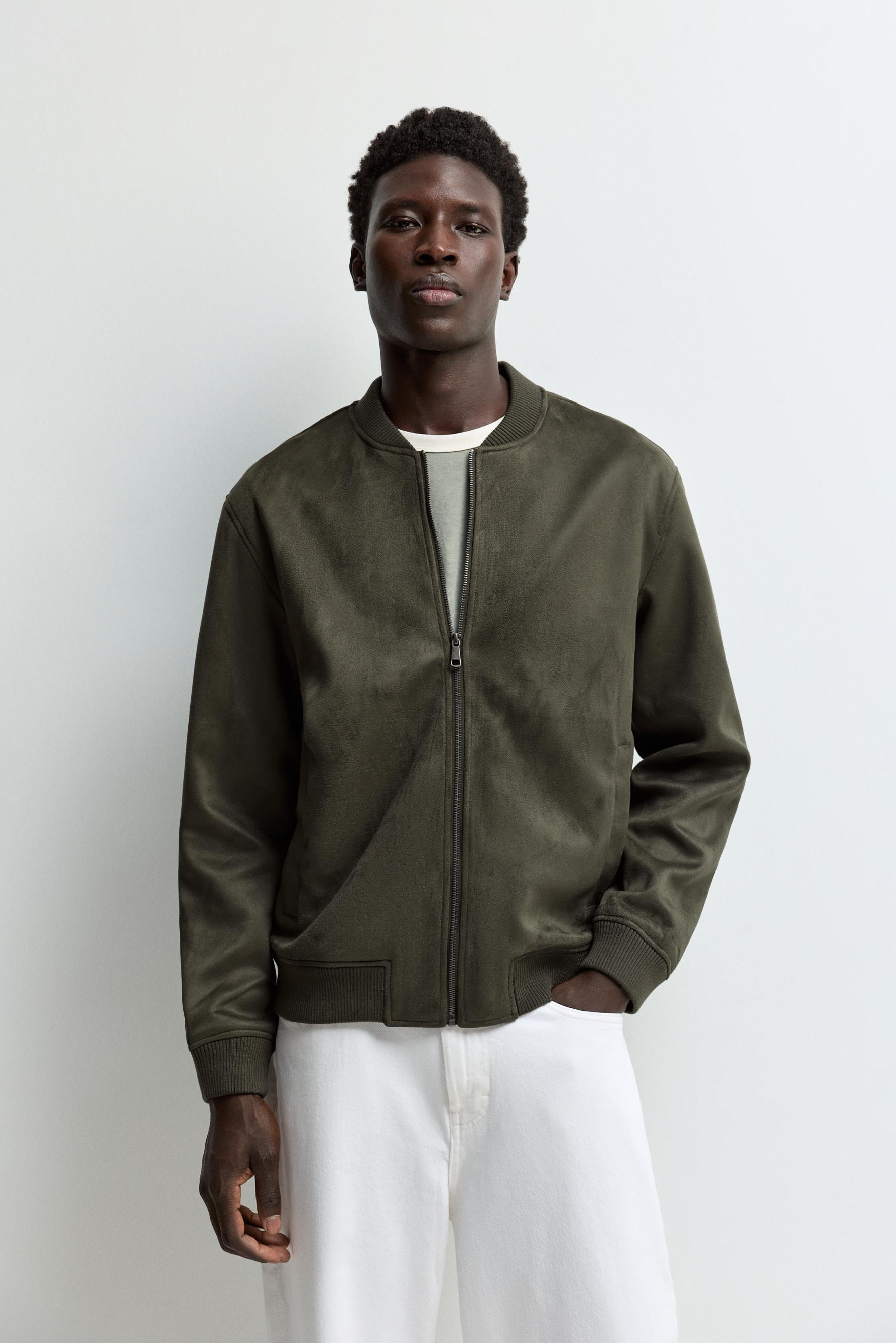 Faux suede bomber jacket — PALE KHAKI