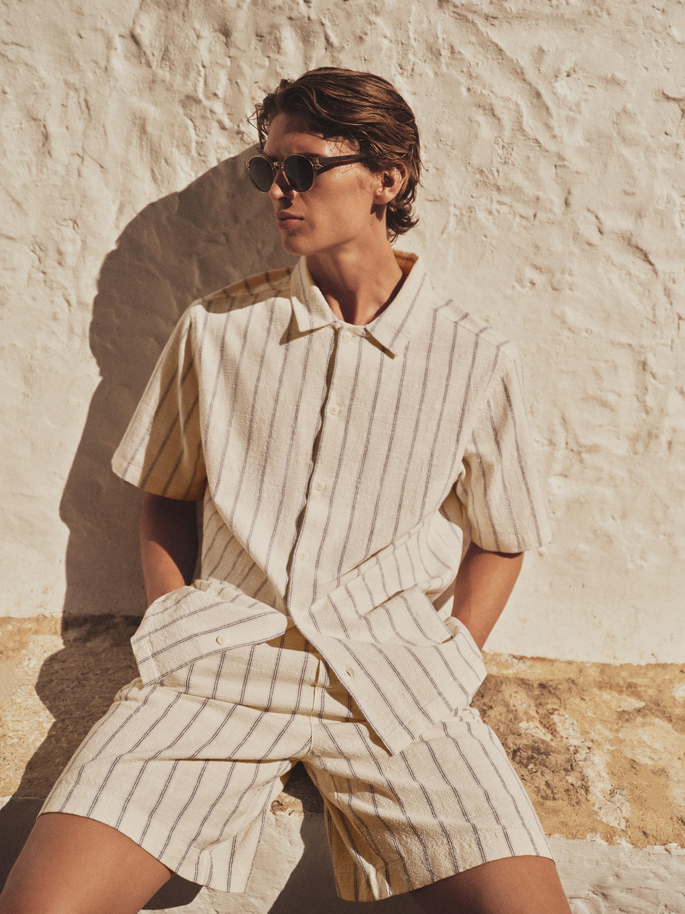 Rustic striped Bermuda shorts — OFF WHITE