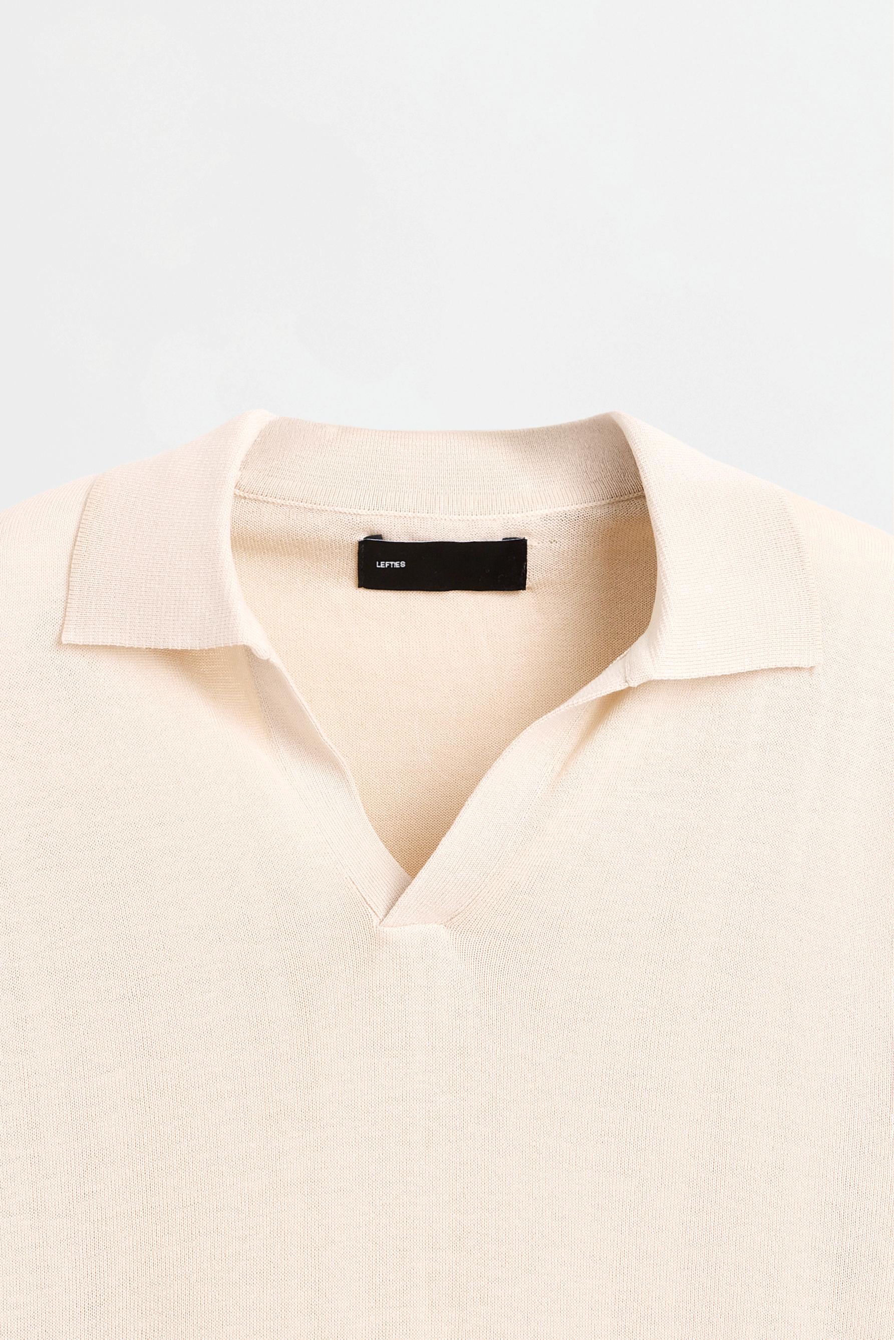 Long sleeve knit polo shirt — ECRU
