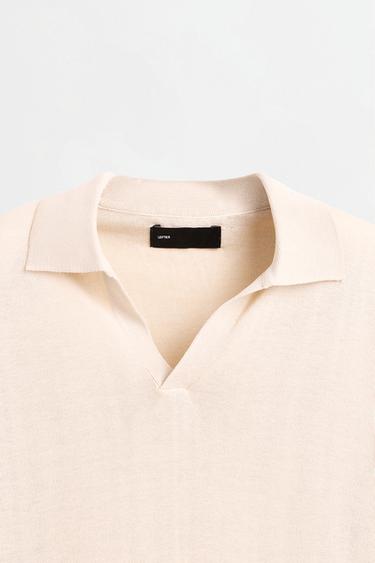 Long sleeve knit polo shirt — ECRU 7