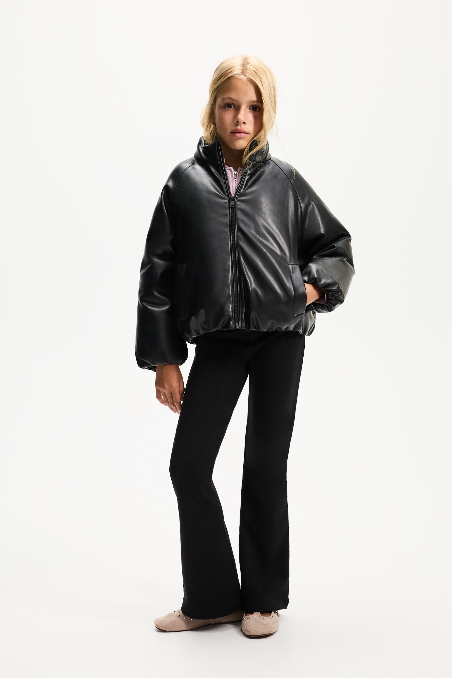 Quilted leather effect jacket — BLACK
