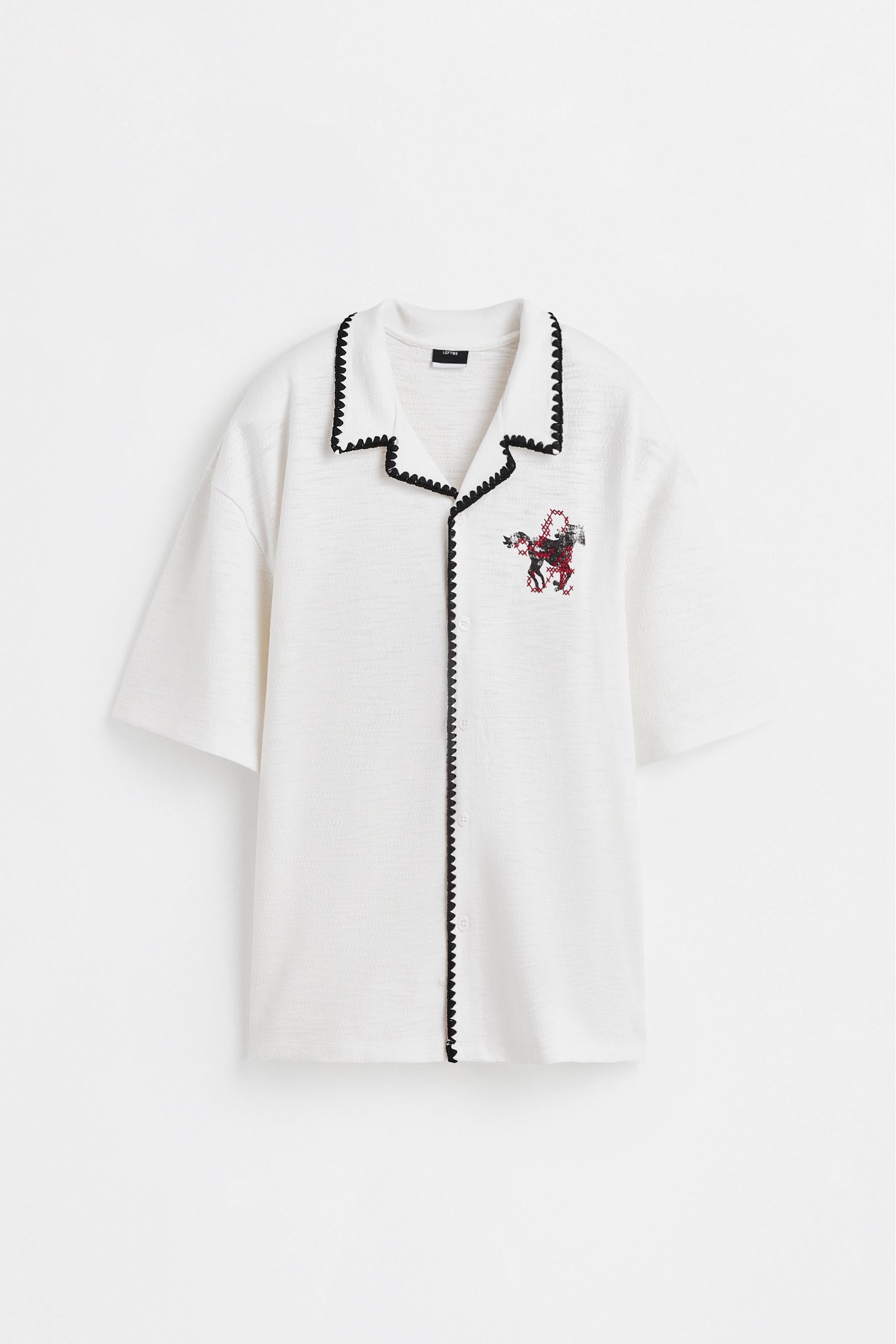 Textured shirt with embroidery — OFF WHITE