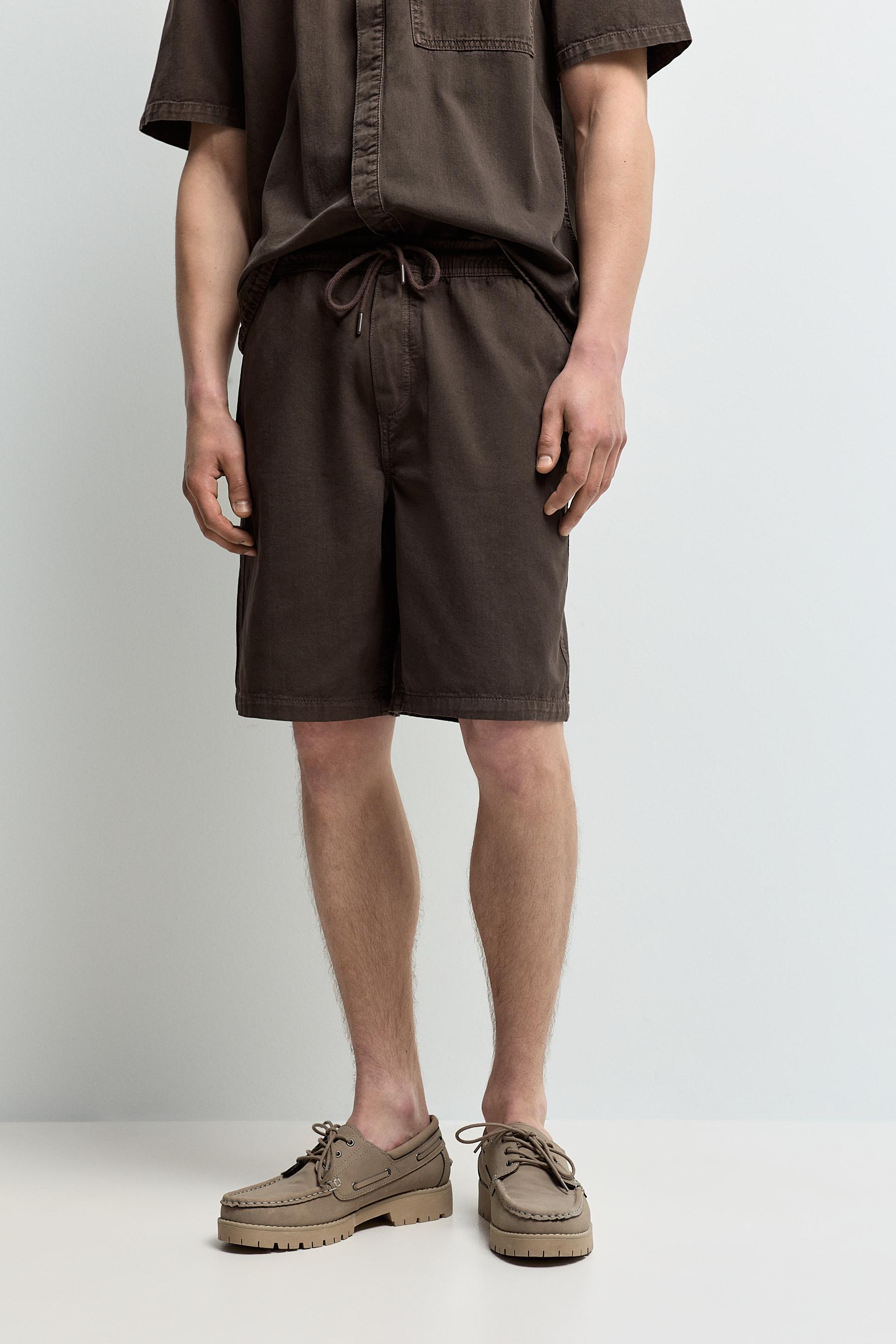 Denim jogger Bermuda shorts — CHOCOLATE