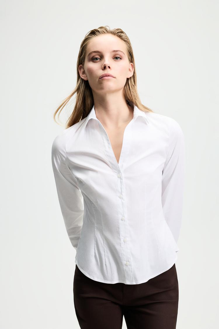 Fitted poplin shirt — WHITE