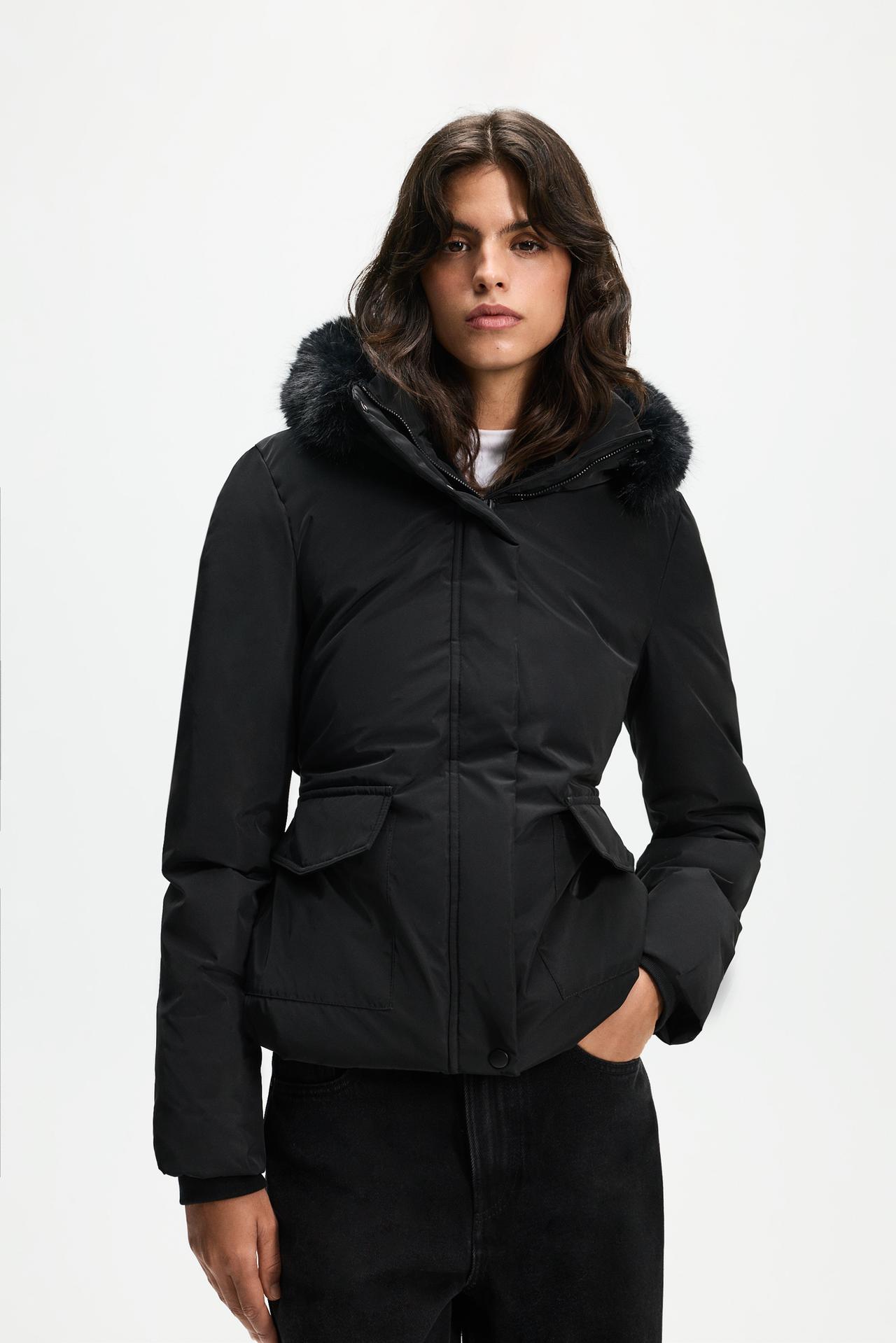 Quilted hooded anorak — BLACK