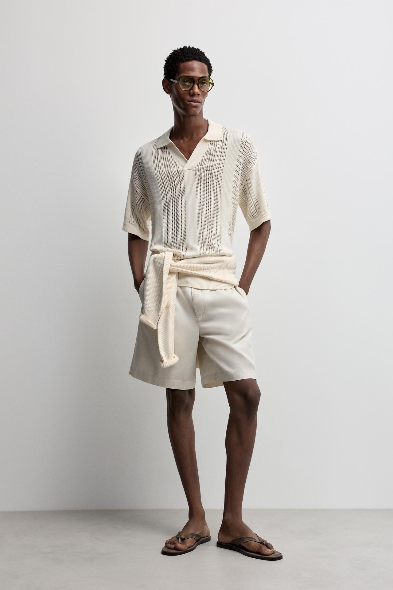 Cutwork knit polo — OFF WHITE