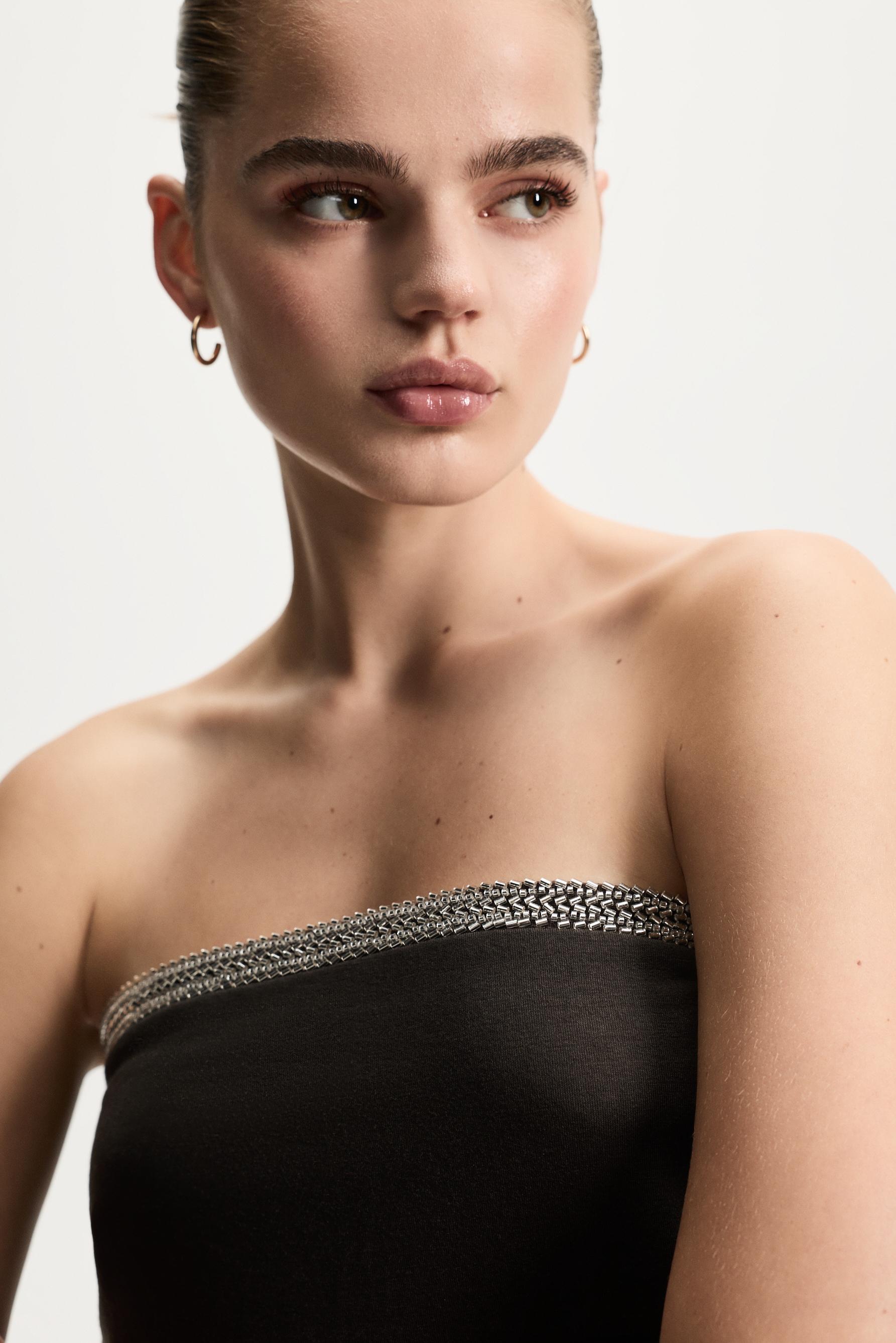 Rhinestone bandeau top — CHOCOLATE
