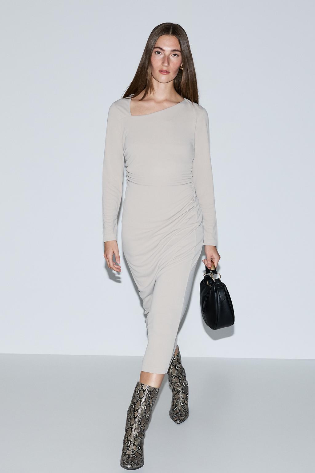 Asymmetric neck midi dress