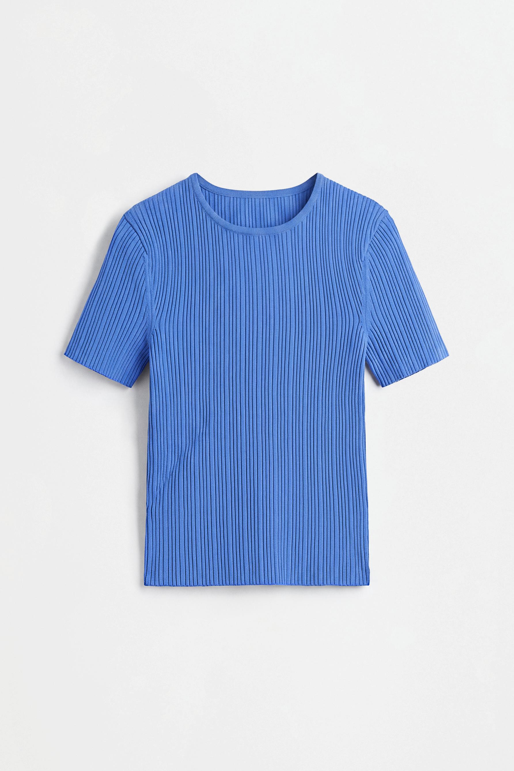 Basic ribbed knit top — MEDIUM BLUE