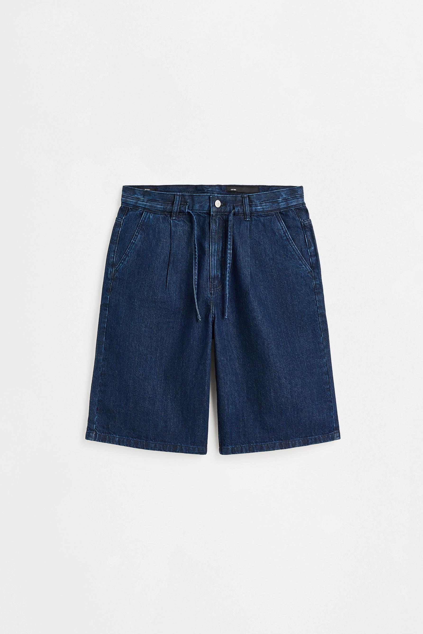 Pleated Denim Bermuda Shorts — DARK BLUE