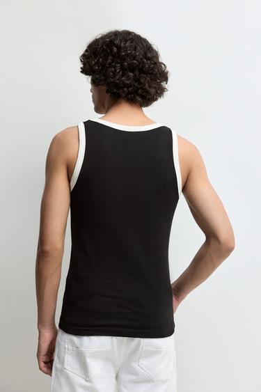 Contrast ribbed vest top — BLACK 4