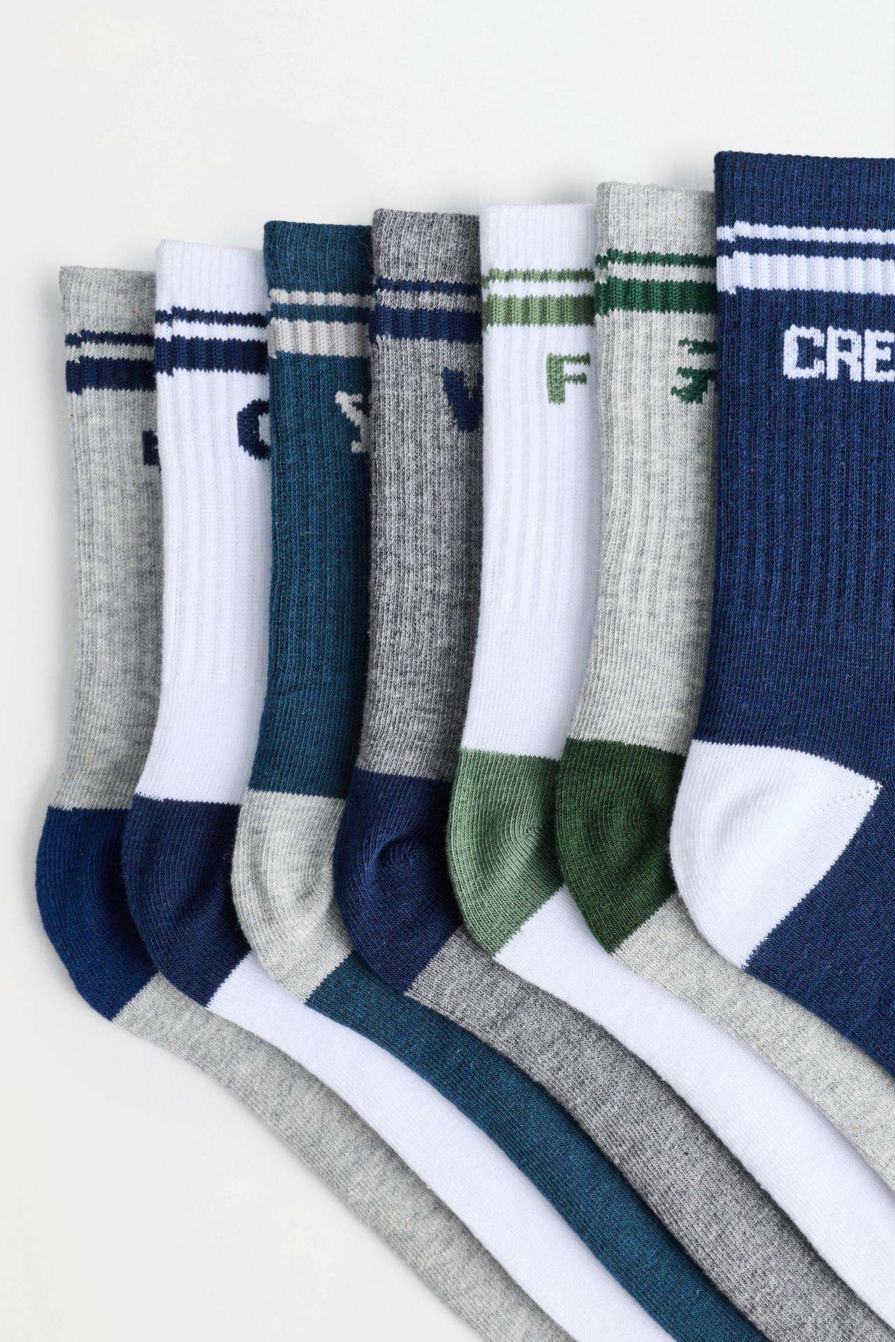 Short Socks with Text (Pack of 7) — GREENISH BLUE