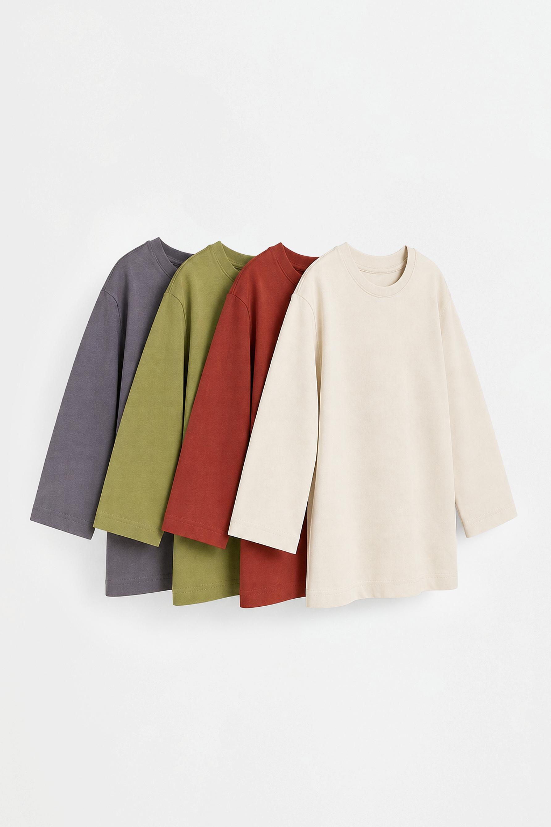 Pack of 4 plain long sleeve T-shirts — ECRU