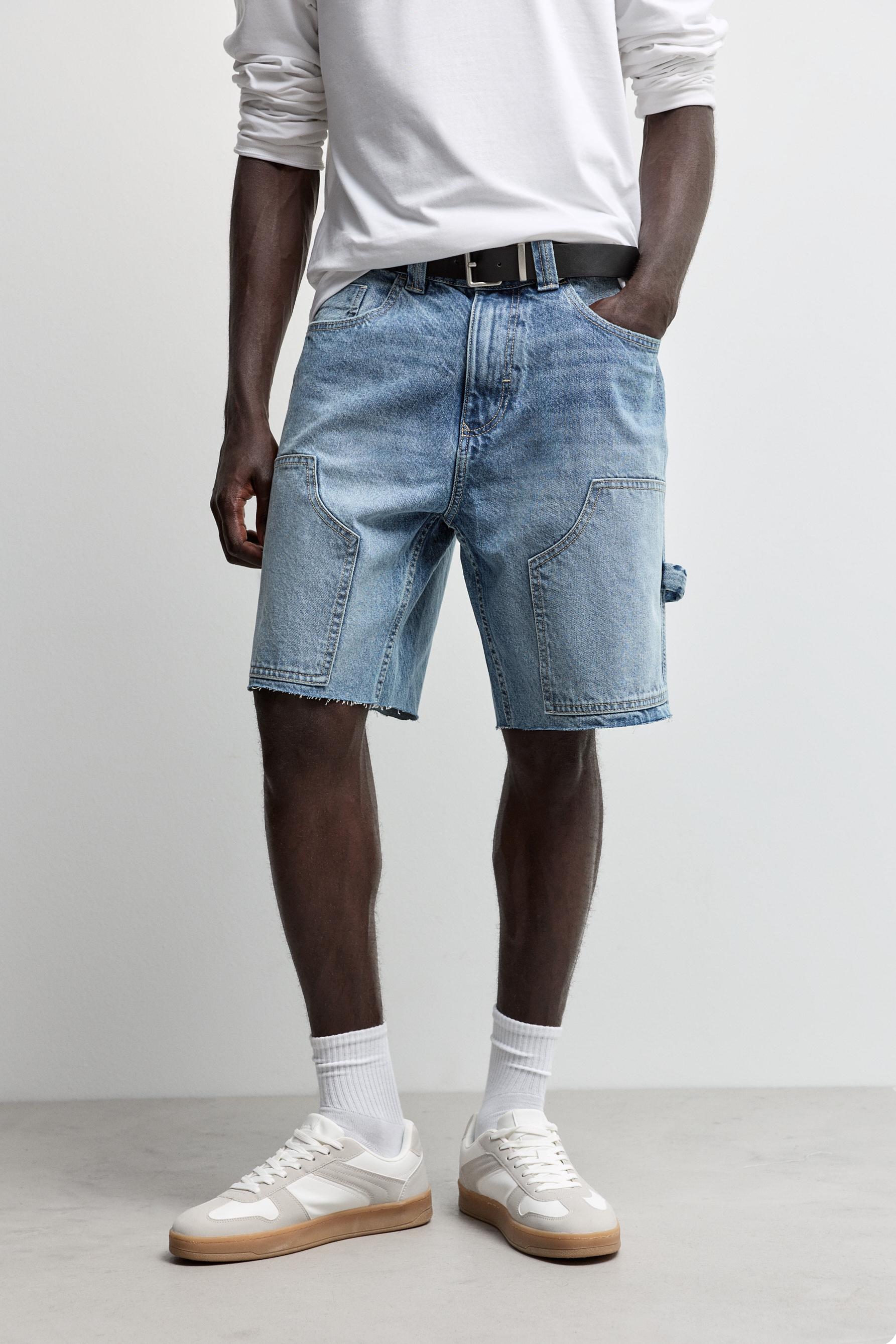 Double-knee denim Bermuda shorts — INDIGO