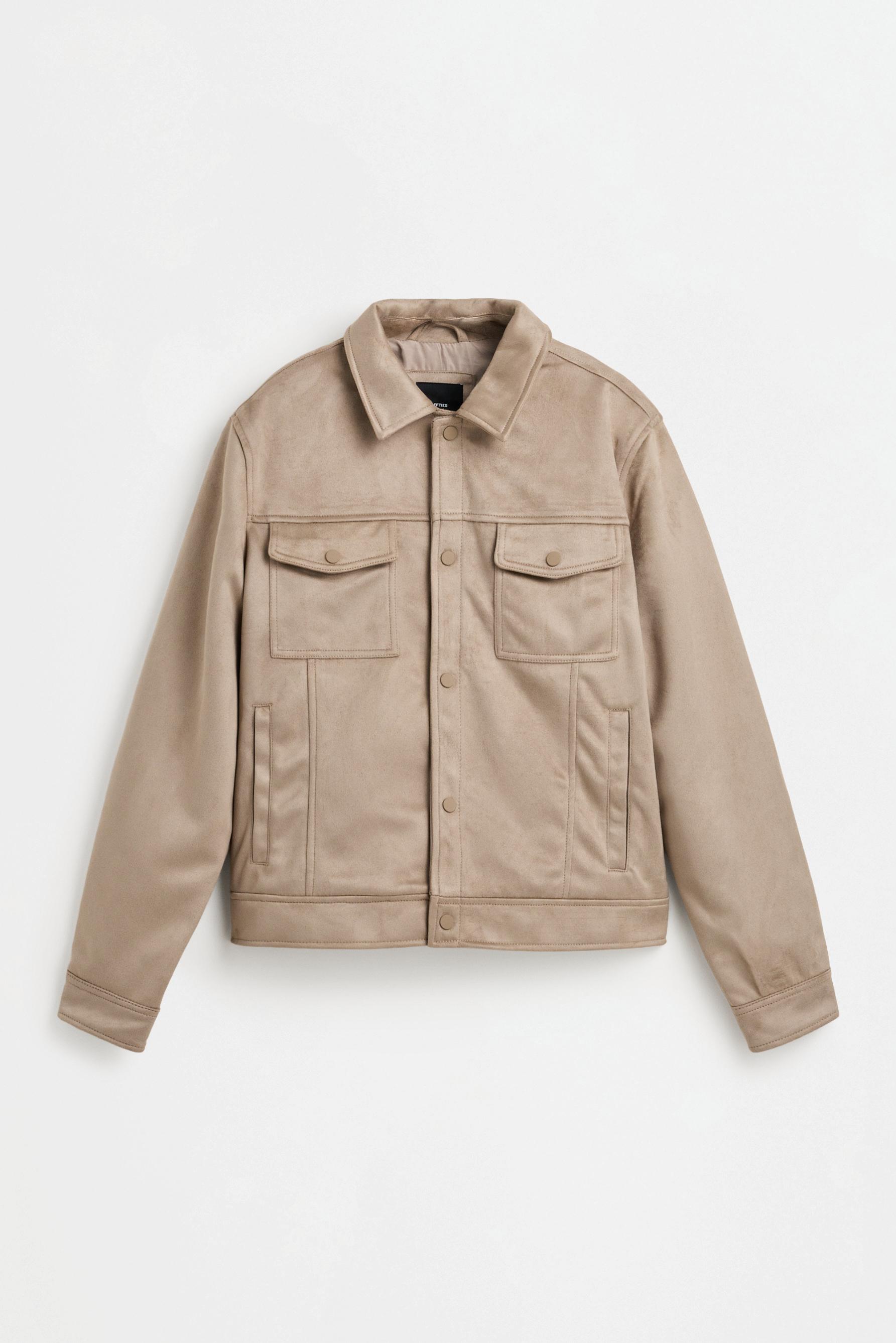 Faux suede trucker jacket — GREY