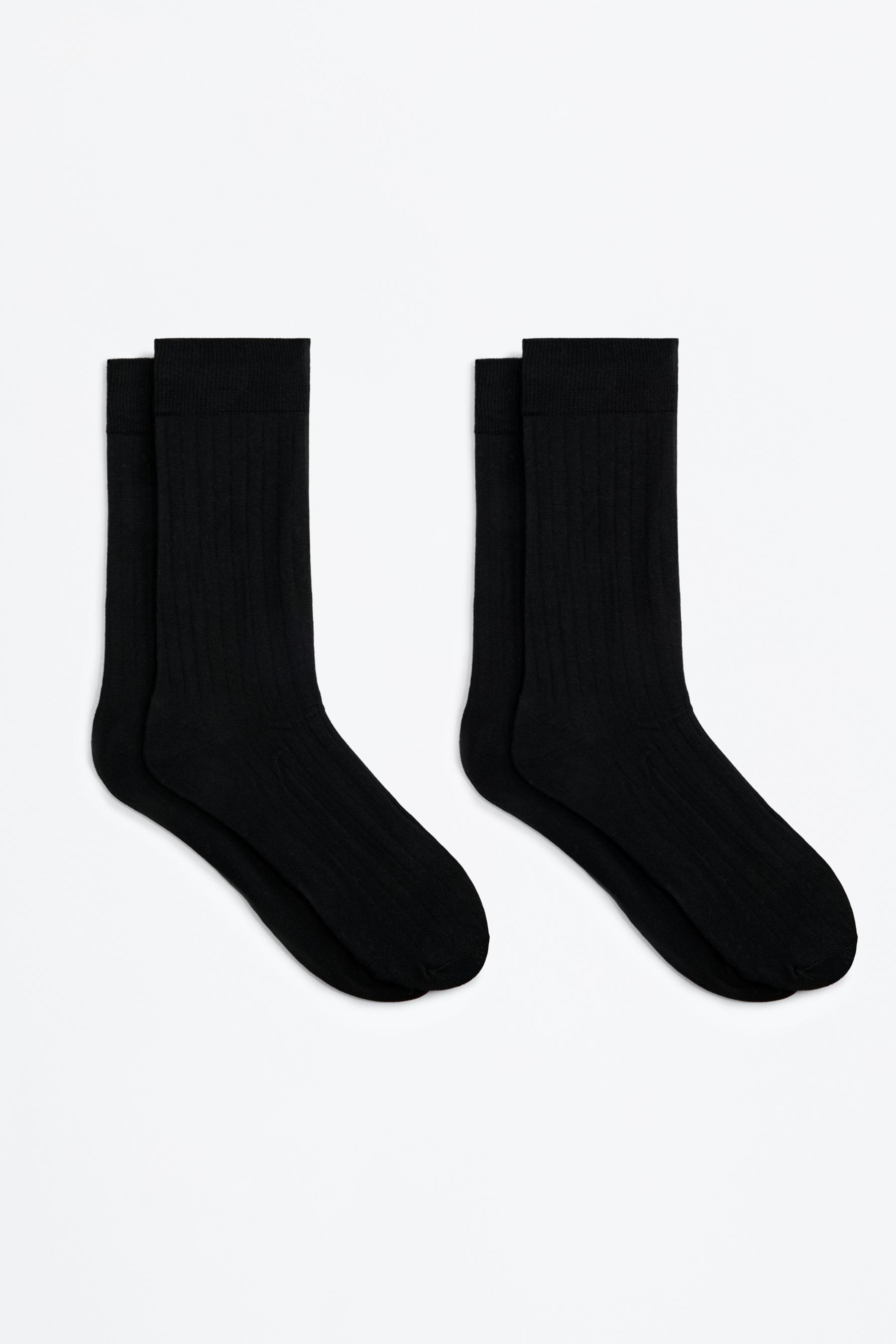Lefties Edition mercerised cotton long socks (Pack 2) — BLACK