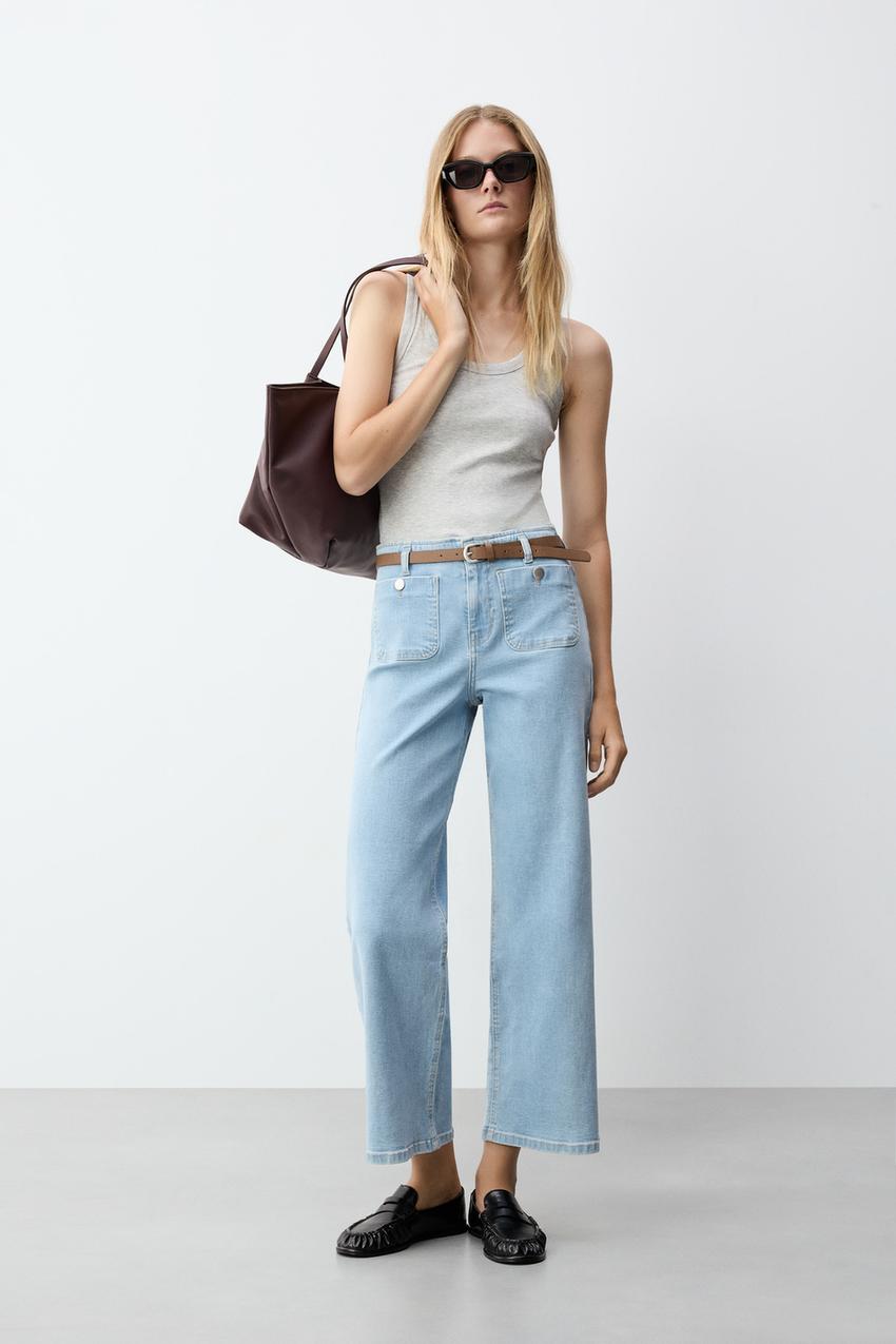 Jeans rectos con bolsillos de parche Camisas Blusas ROPA