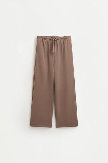 Wide-leg plush trousers — TAUPE BROWN 1