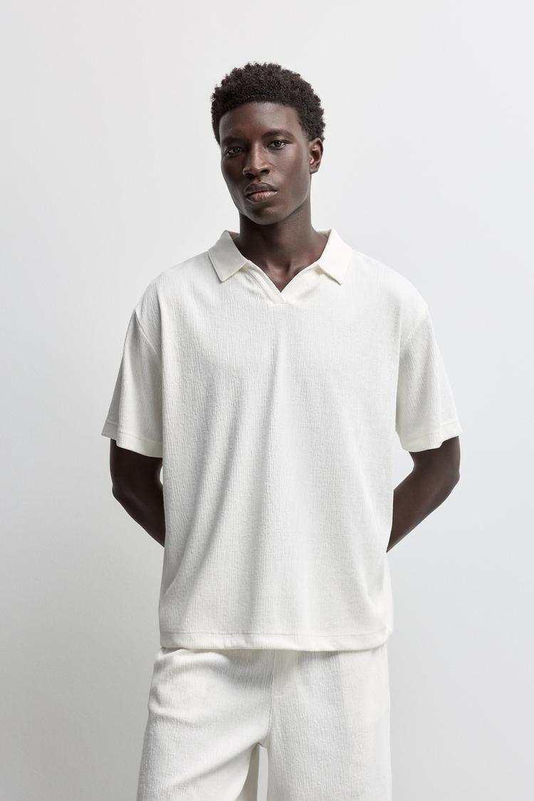 Rustic texture polo shirt — OFF WHITE