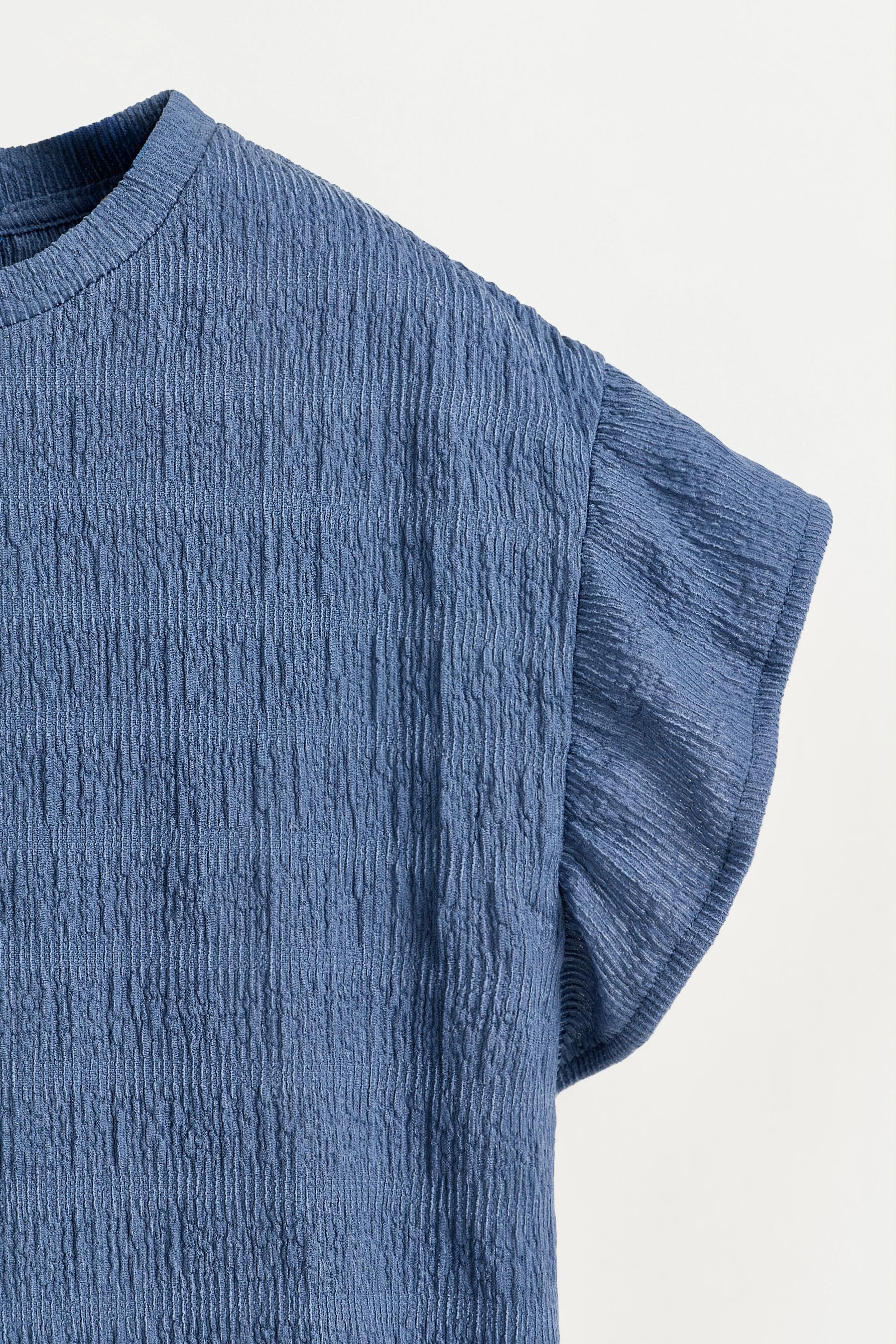 Crinkle ruffle T-shirt — STEEL BLUE