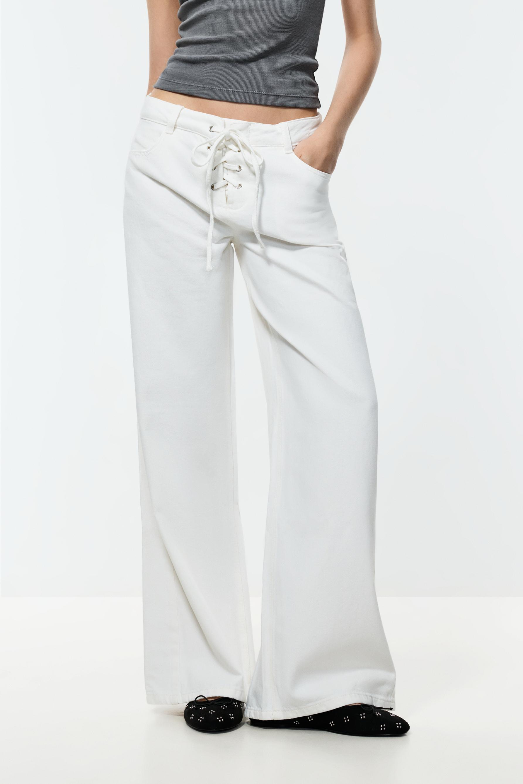 Lightweight wide-leg tie jeans — OFF WHITE