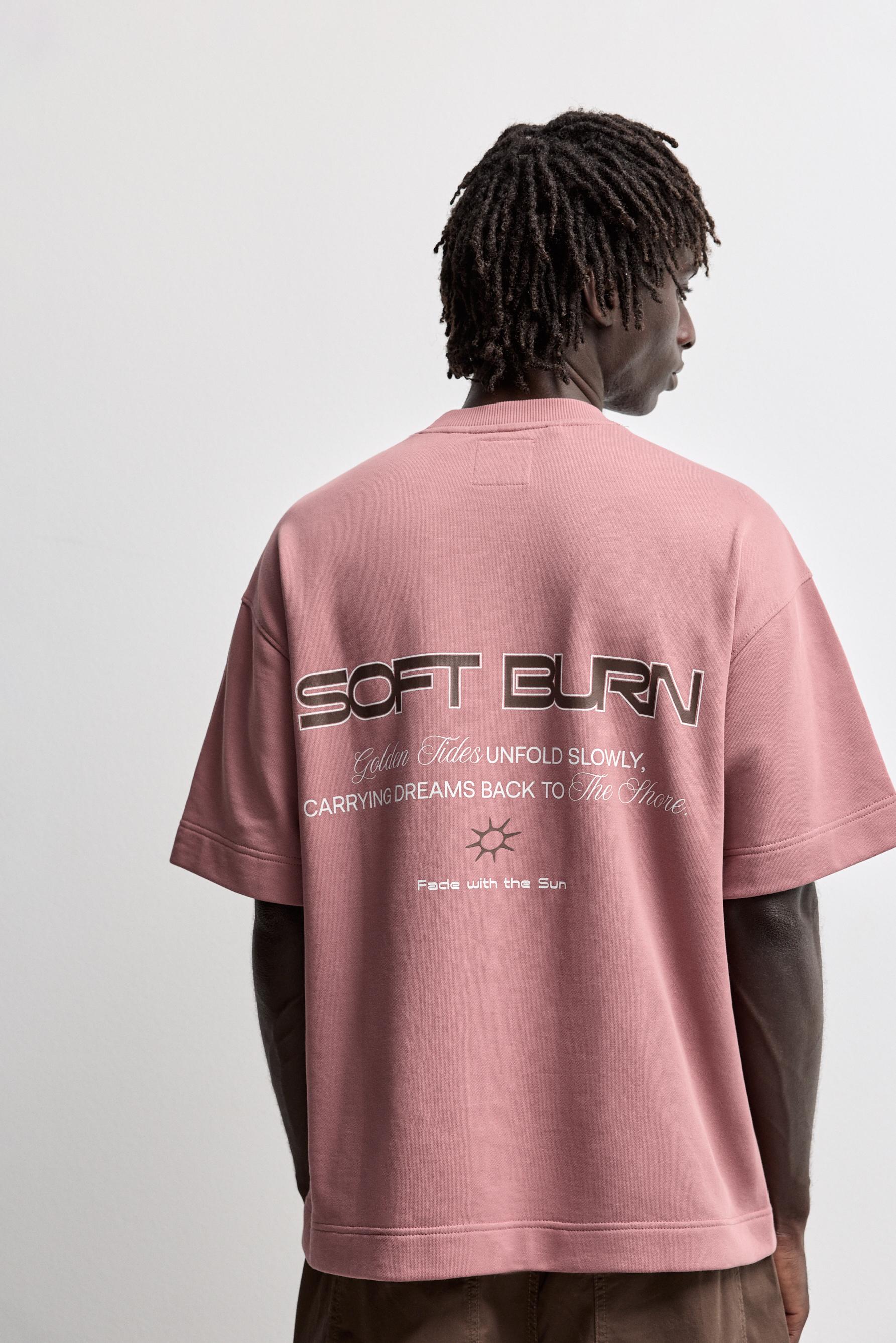 Short sleeve printed sweatshirt — BRIGHT CORAL
