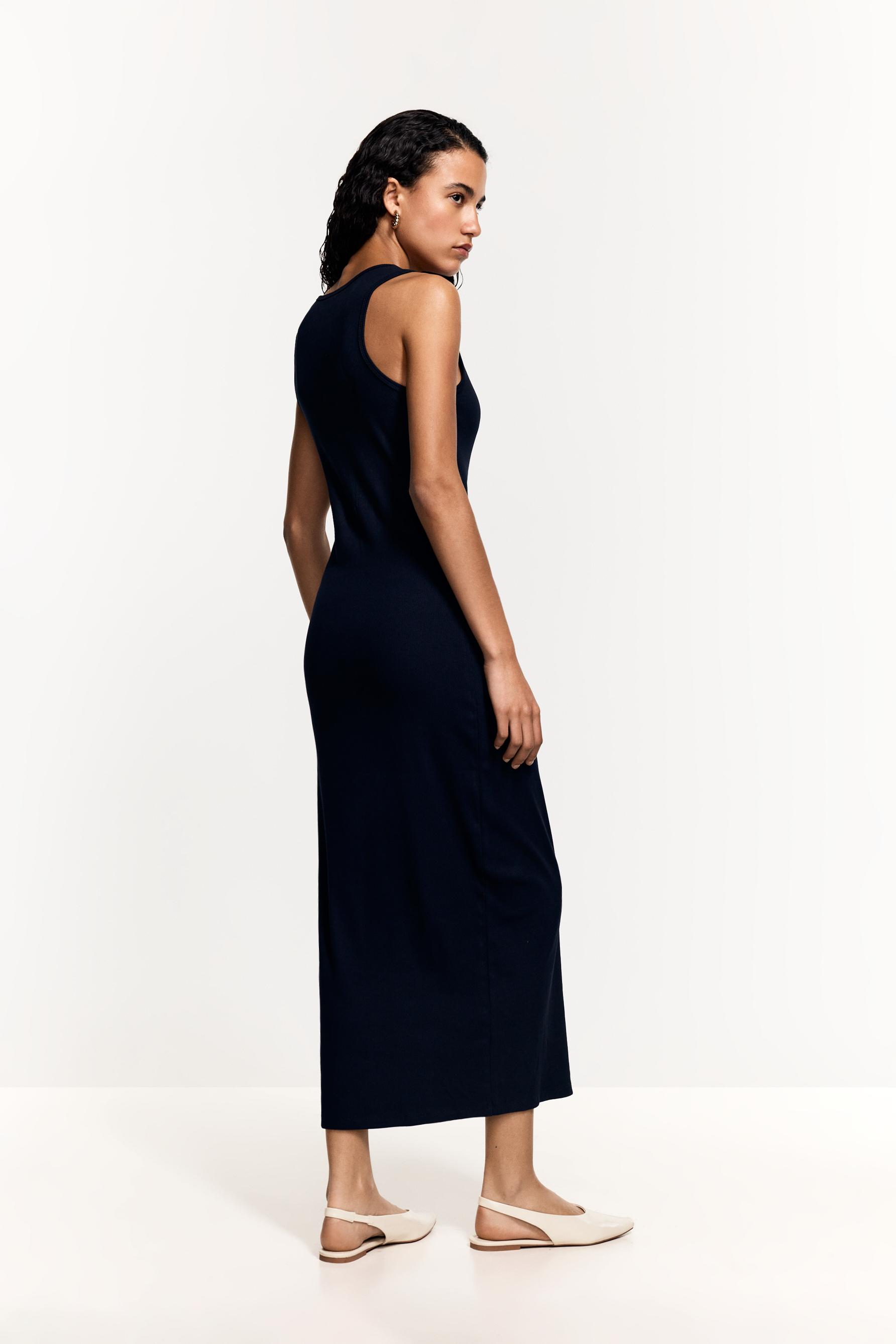 Ribbed midi dress — NAVY