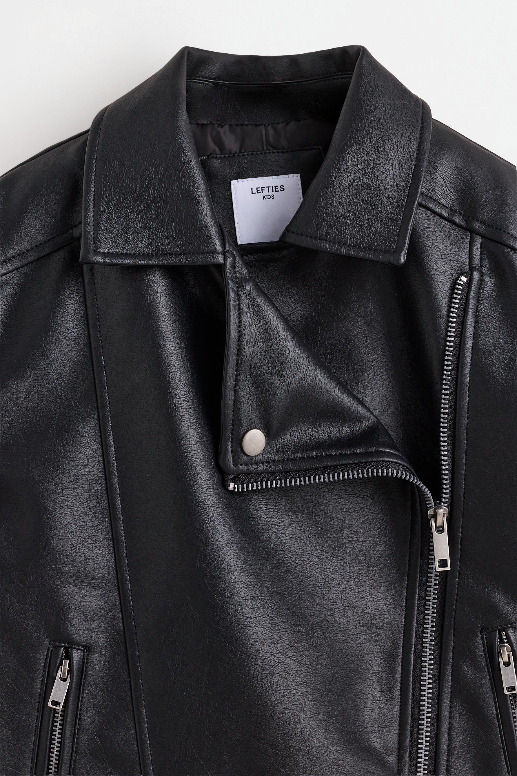 Leather effect biker jacket — BLACK