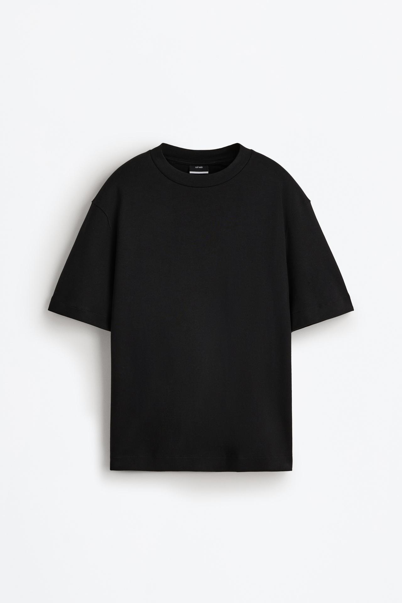Interlock mock neck T-shirt — BLACK