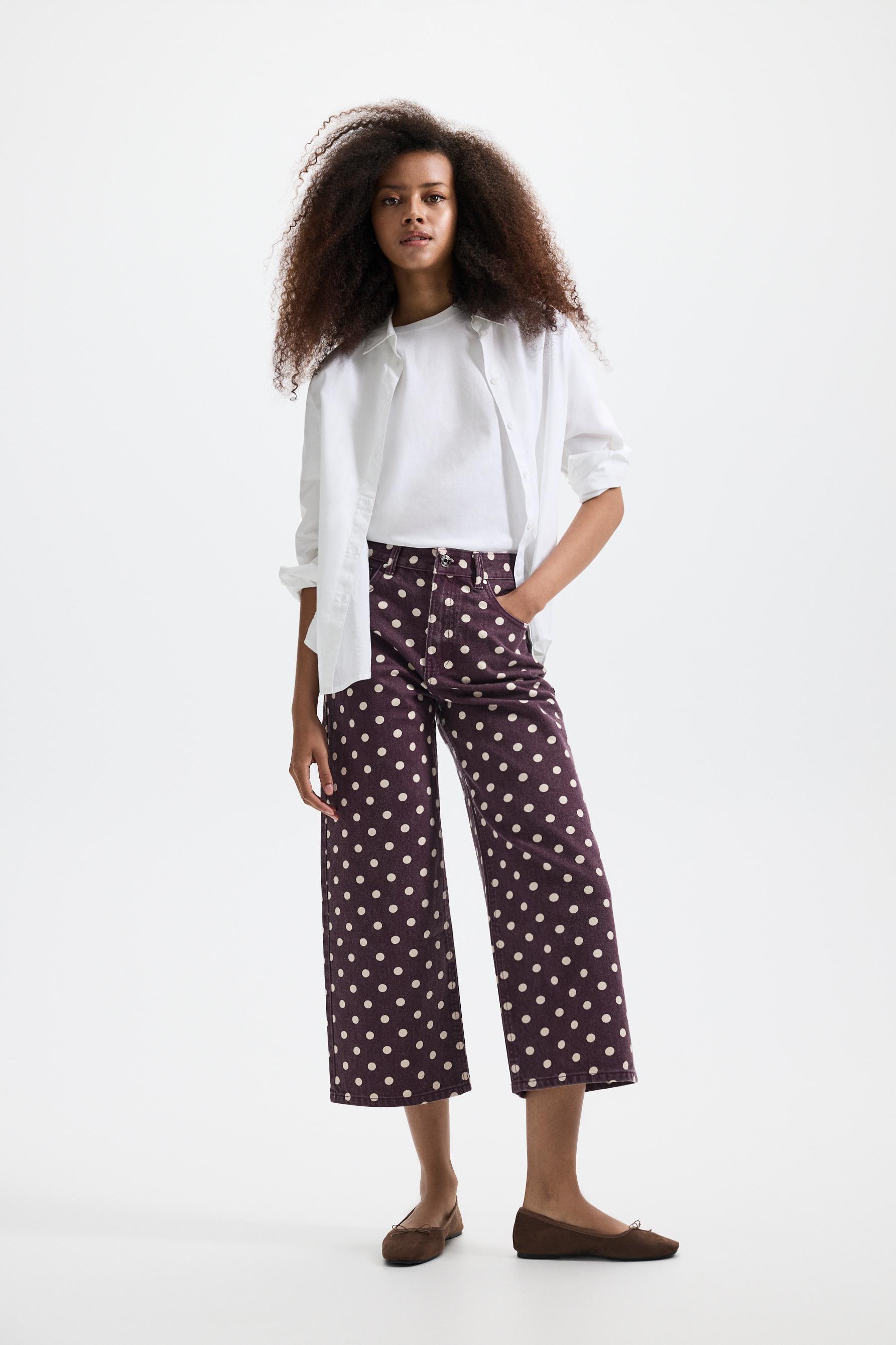 Basic printed culotte jeans — DUSTY PINK