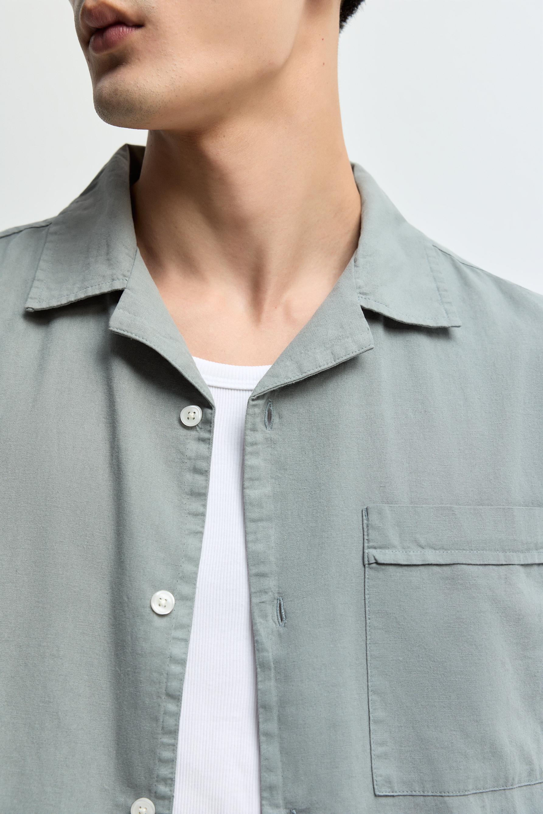 Linen-cotton resort shirt — BLUE GREY