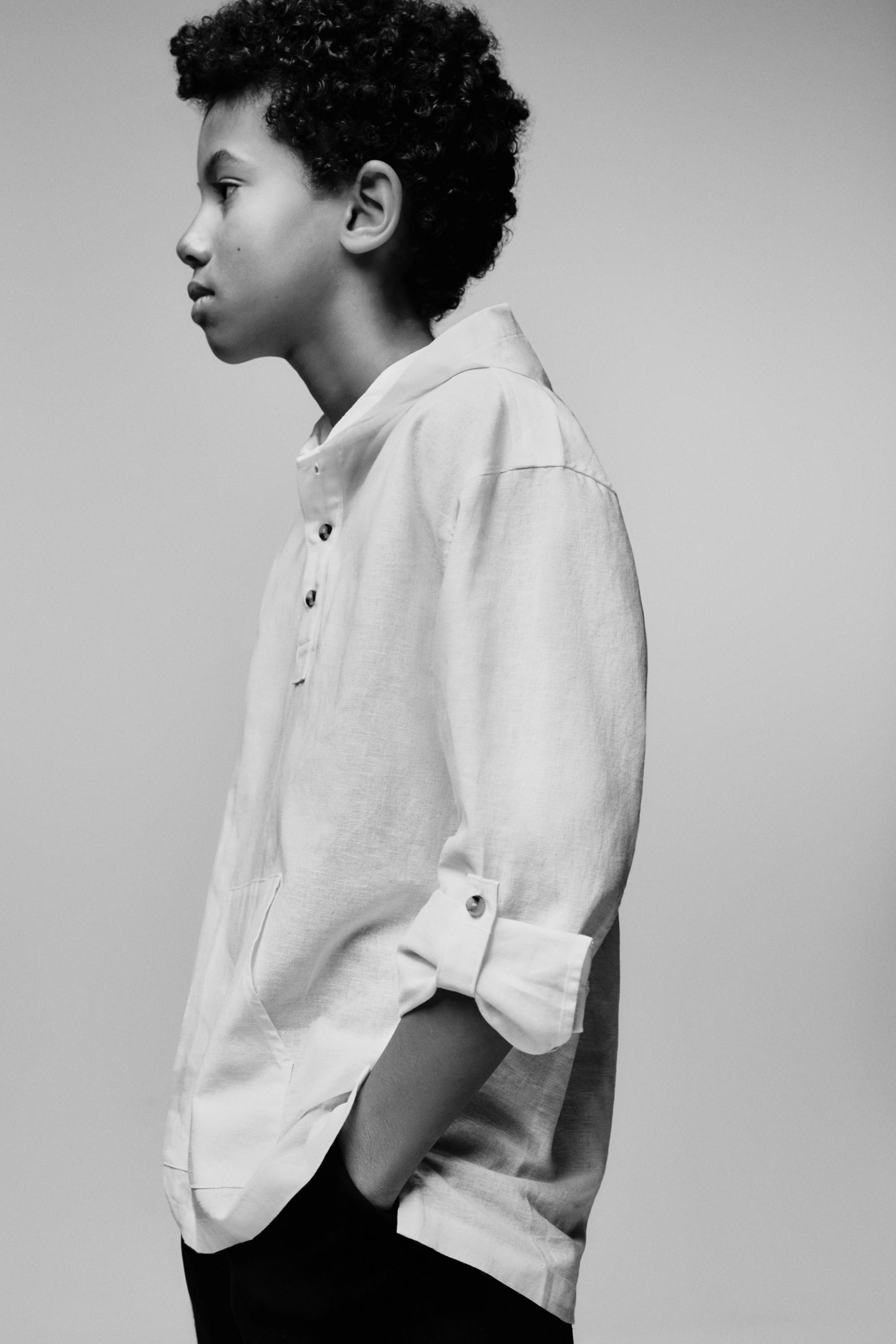 Linen - cotton hooded shirt — WHITE