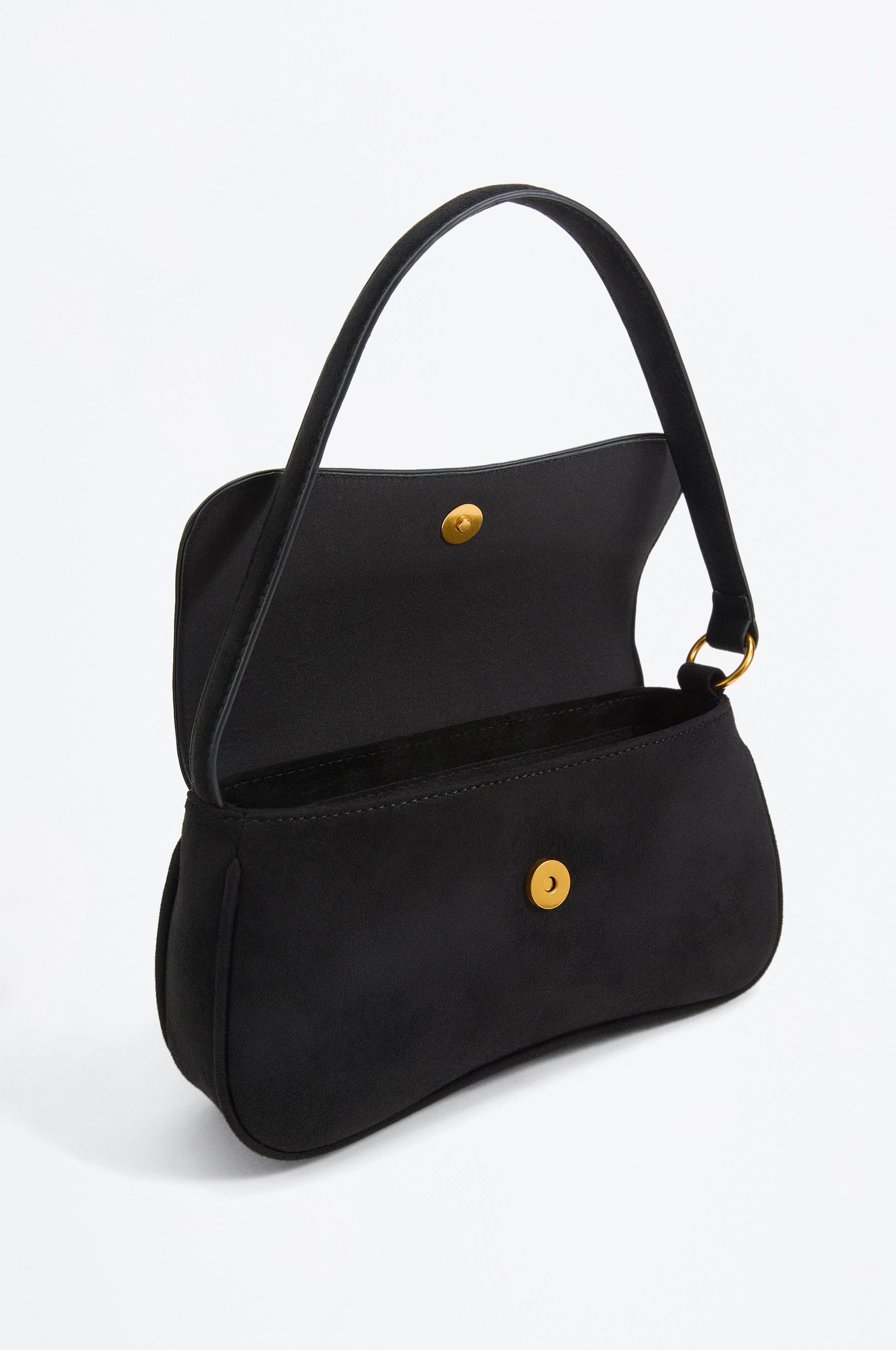 Faux suede shoulder bag — BLACK