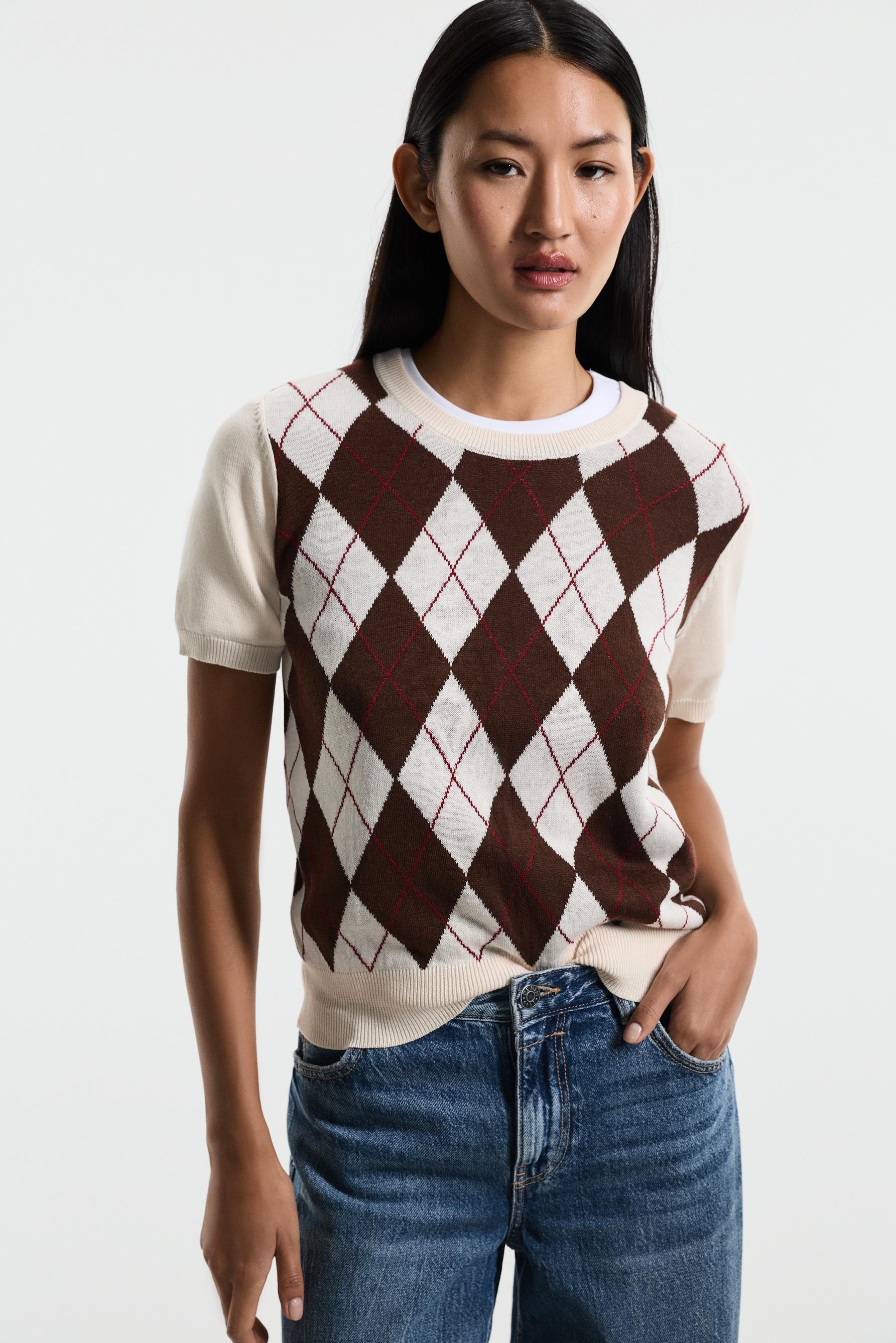 Argyle print sweater — ECRU