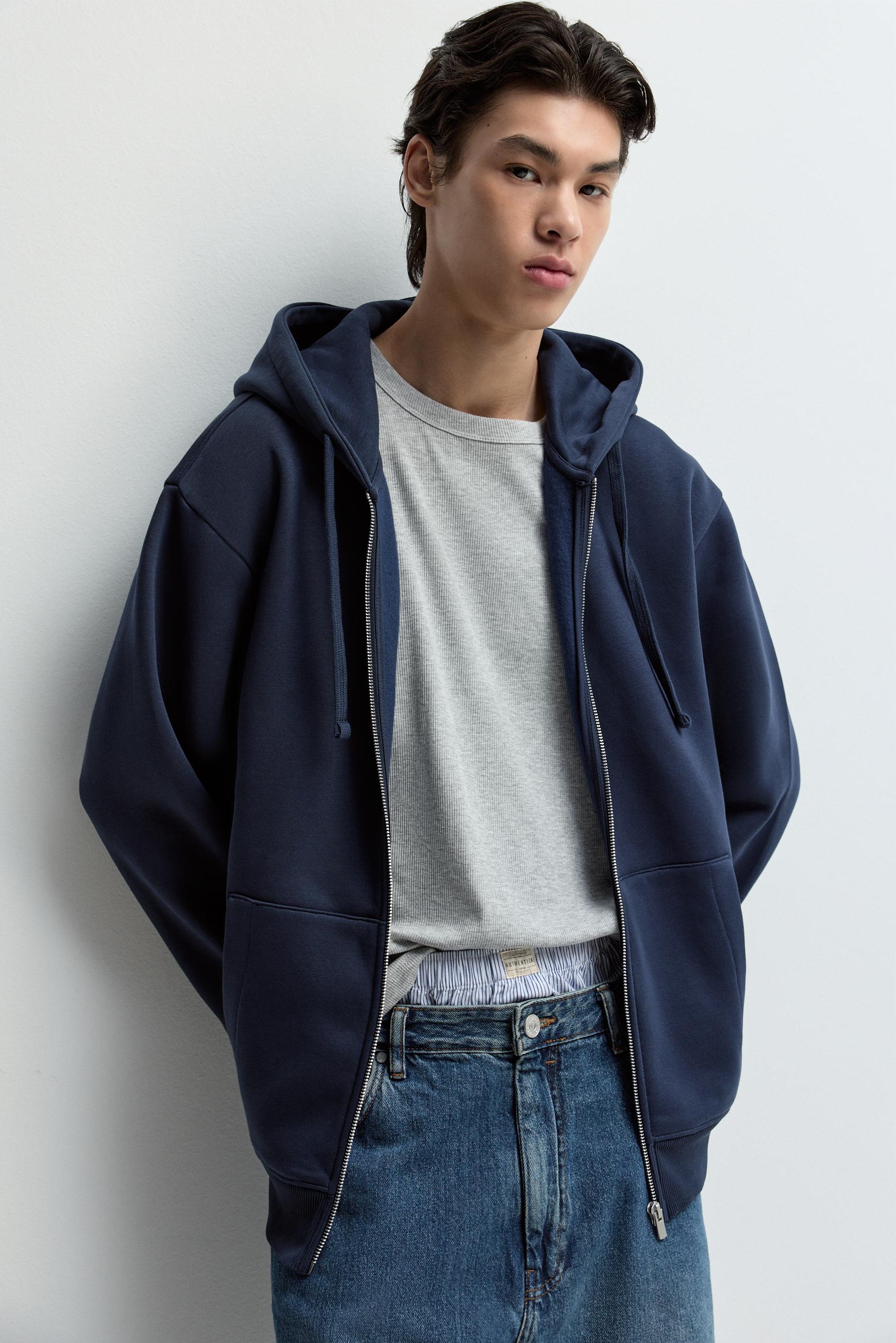 Basic zip-up hoodie — NAVY