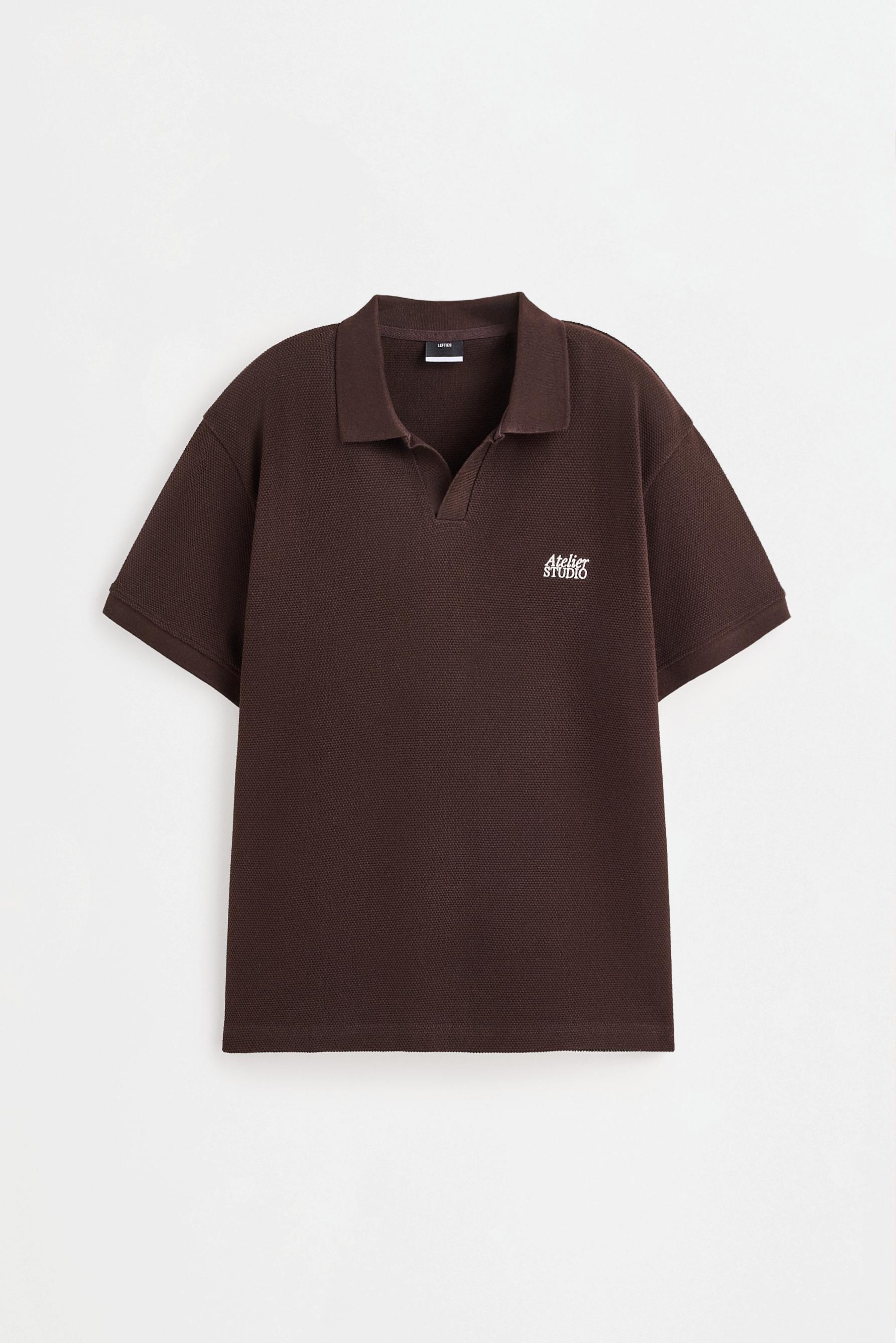 Textured embroidered polo shirt — BROWN
