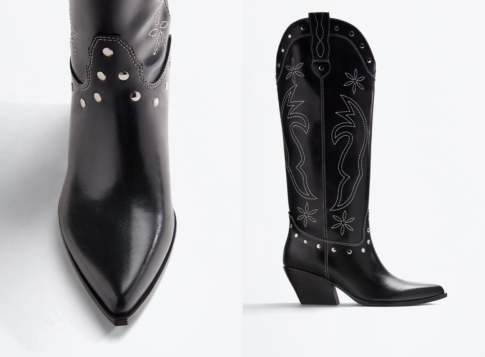 Cowboy studded boot — BLACK
