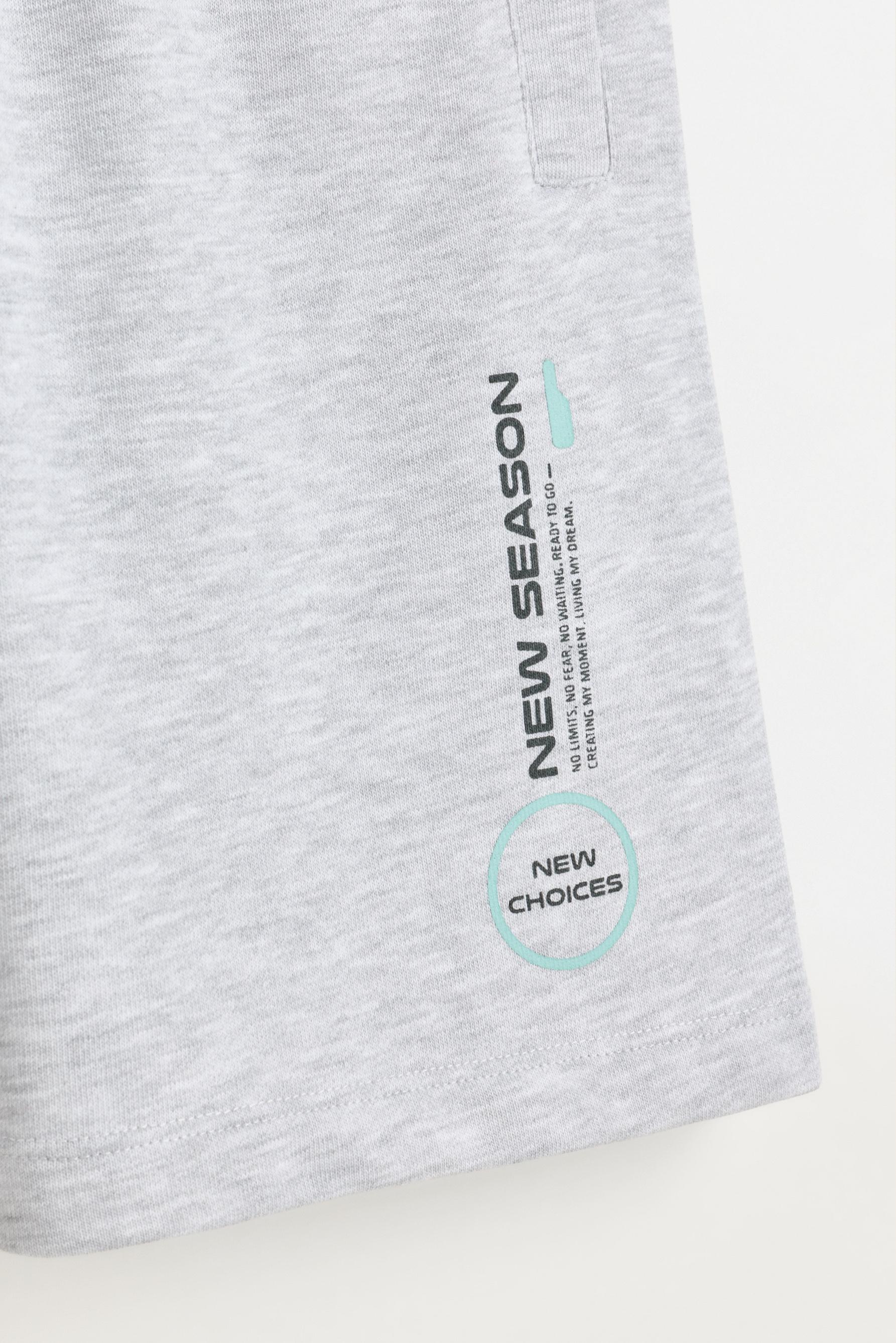 Text print plush Bermuda shorts — GREY MARL