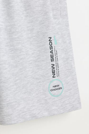 Text print plush Bermuda shorts — GREY MARL 4