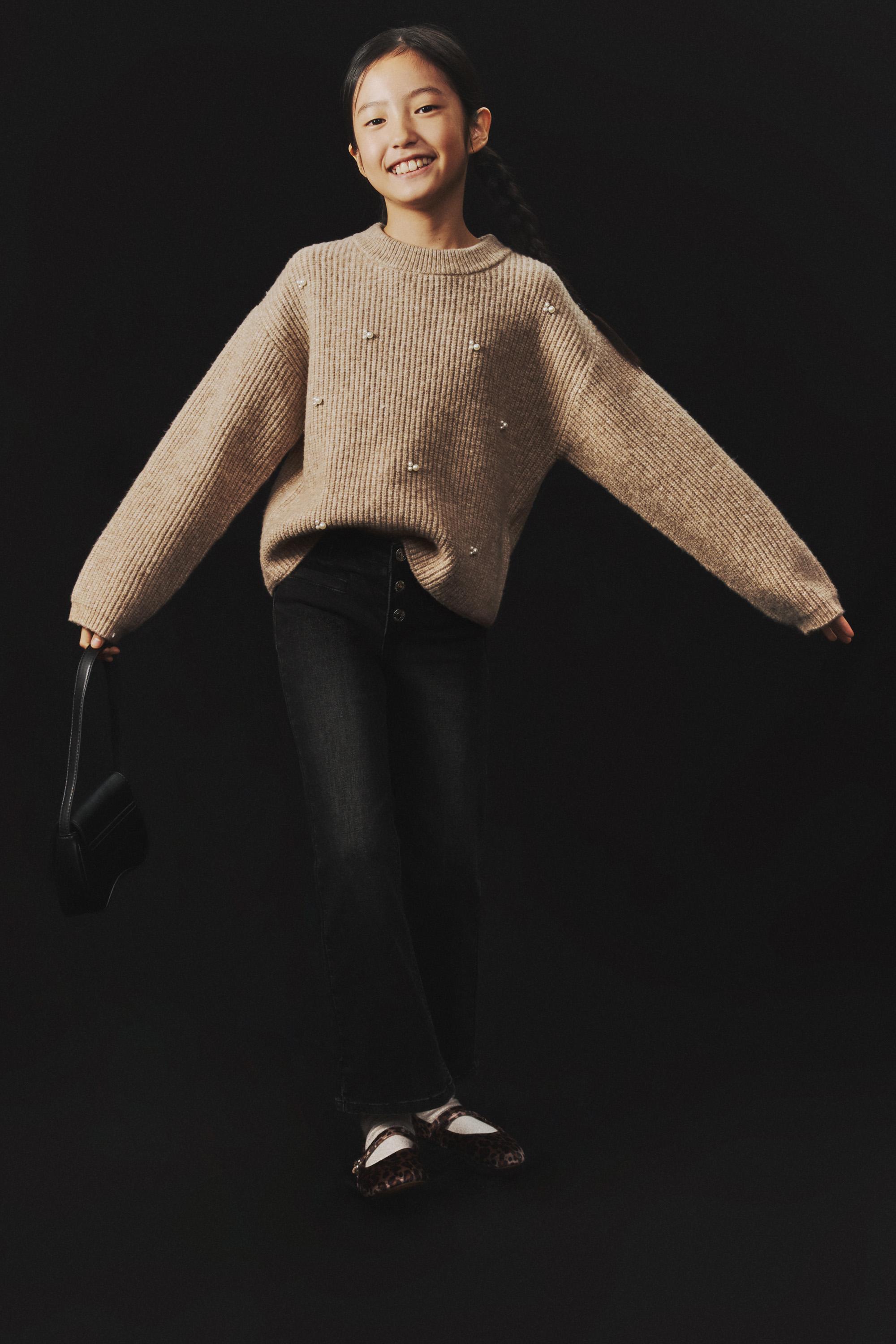 Bell bottom jeans with buttons — BLACK