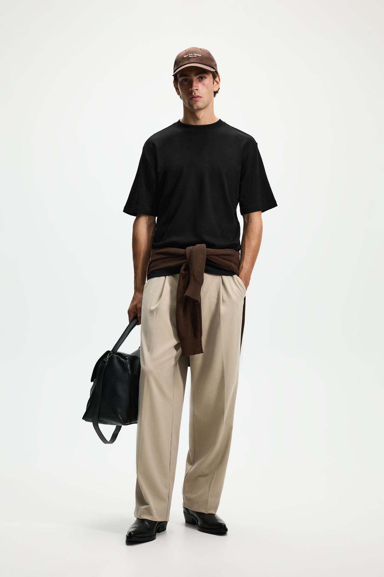 Interlock mock neck T-shirt — BLACK