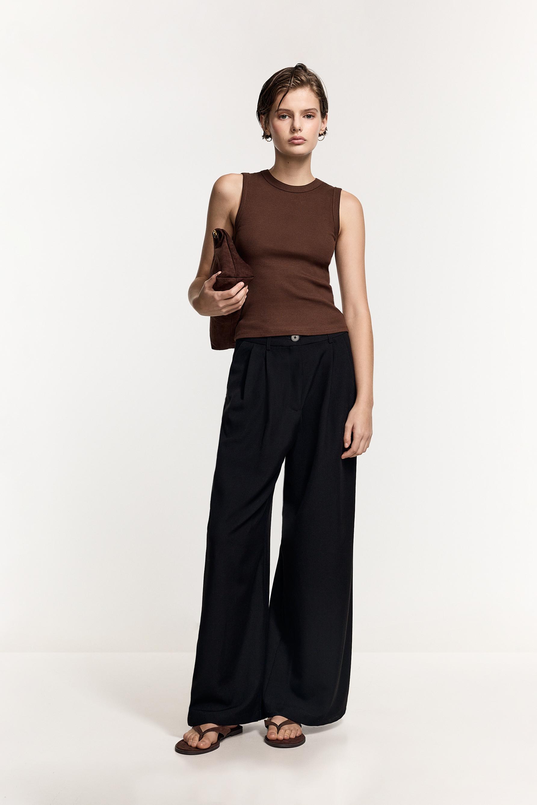 Ribbed racerback top — BROWN