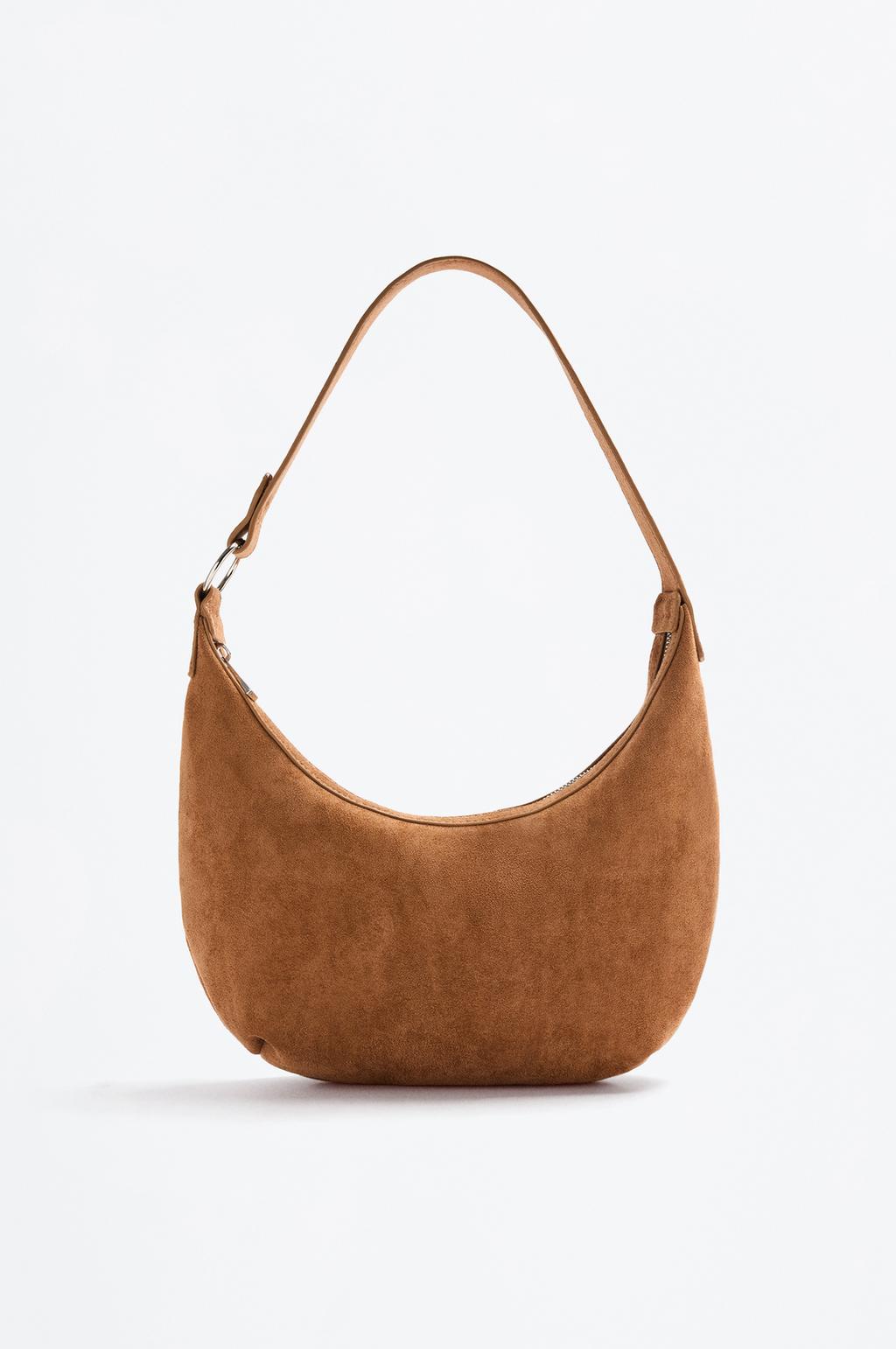 Faux suede oval shoulder bag