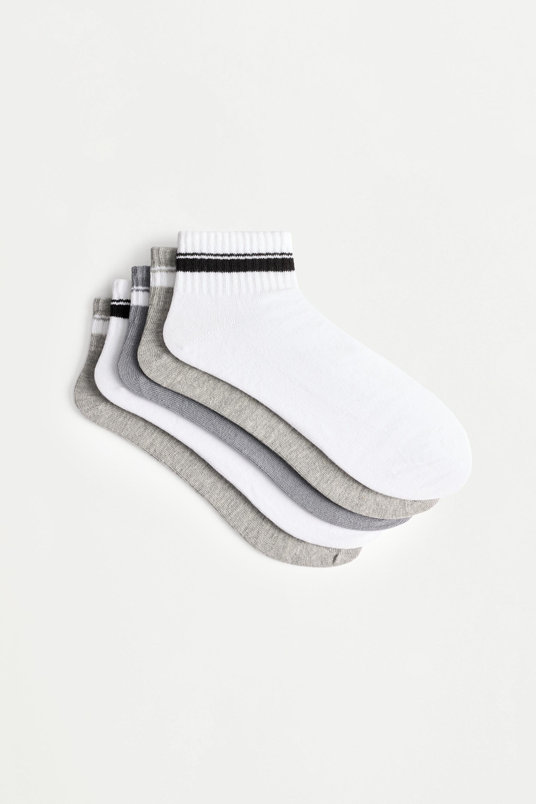 Striped ankle socks (5-pack) — WHITE/GREY