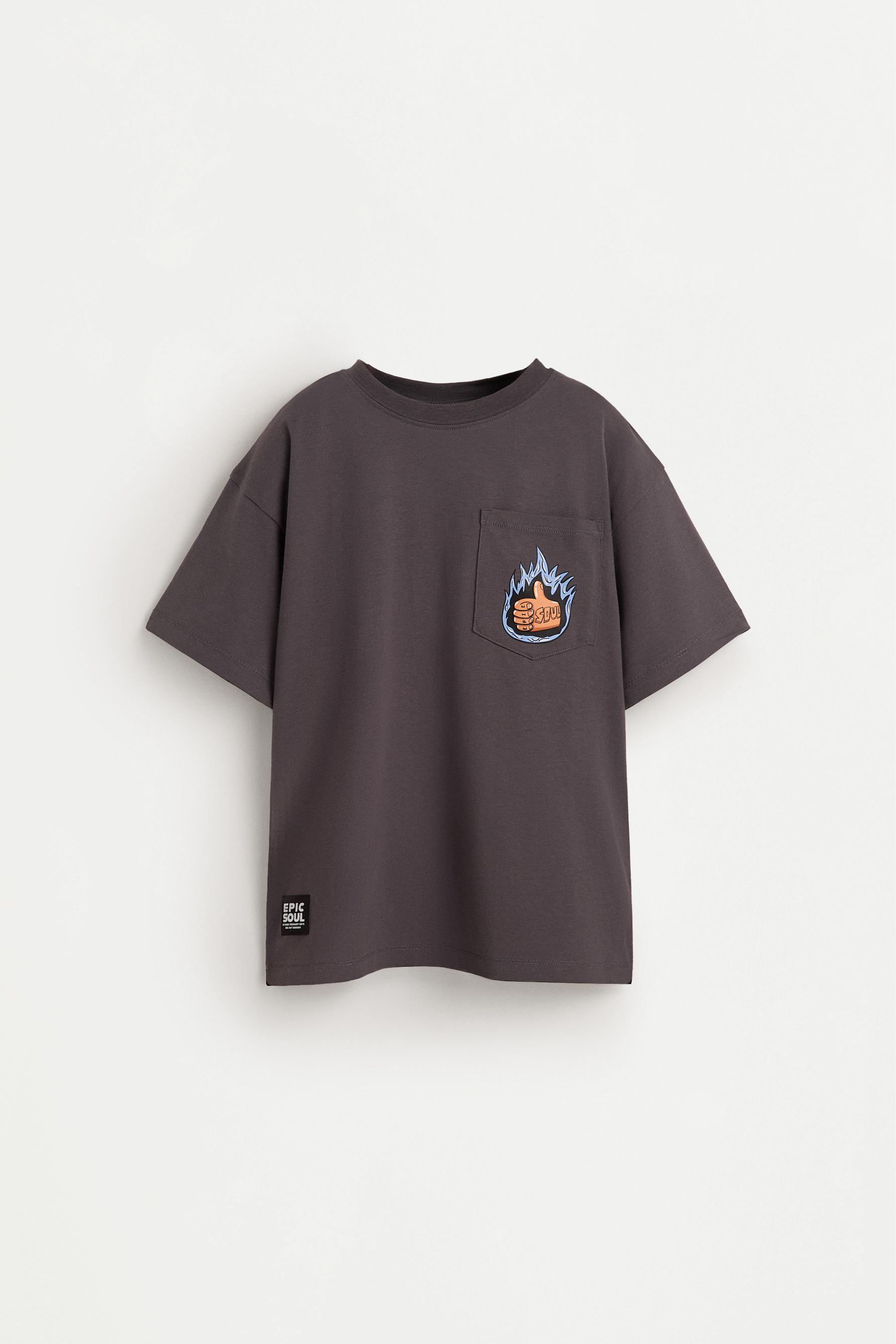 T-shirt with pocket and back maxi print — CHARCOAL GREY