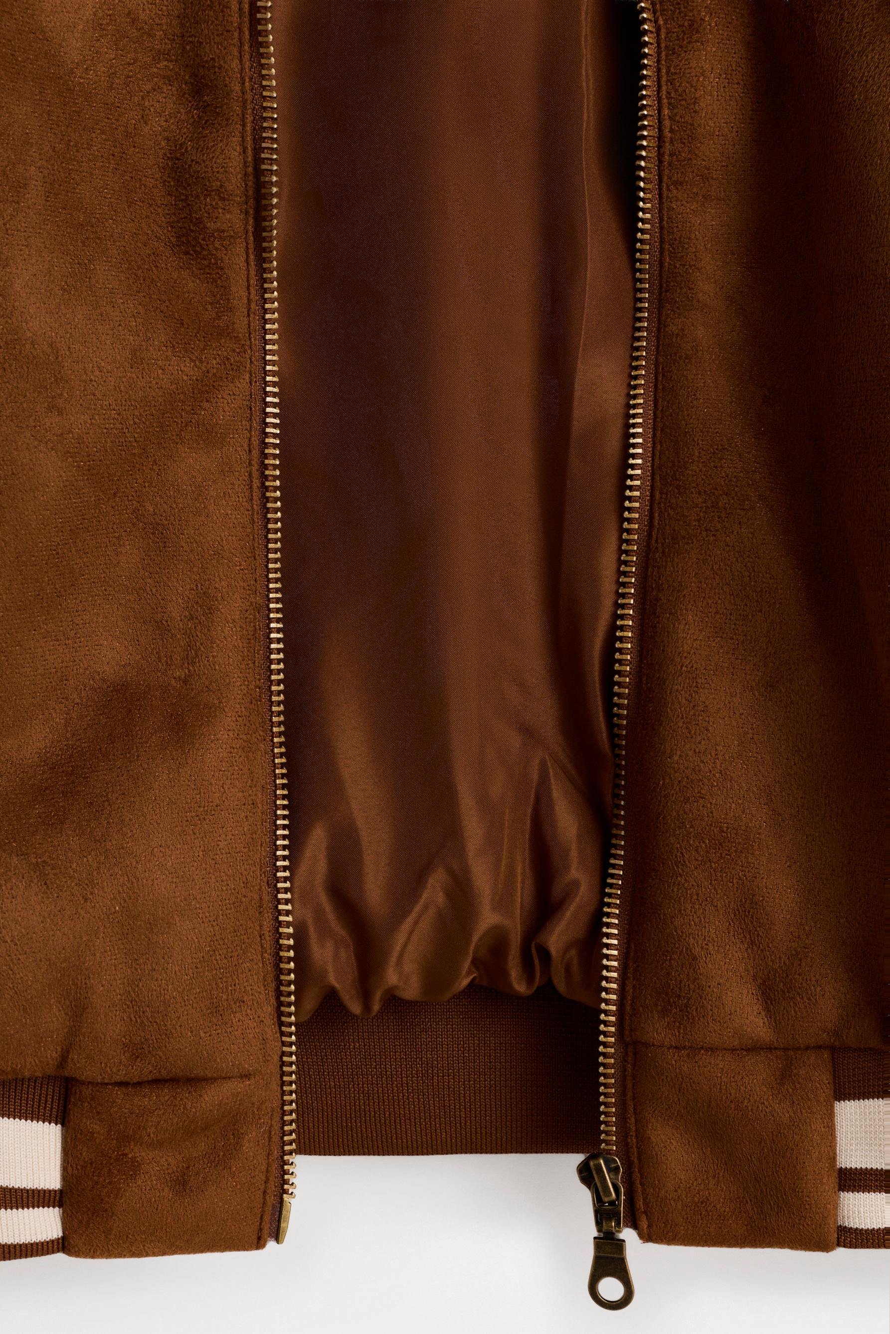 Faux suede patch bomber jacket — TOFFEE