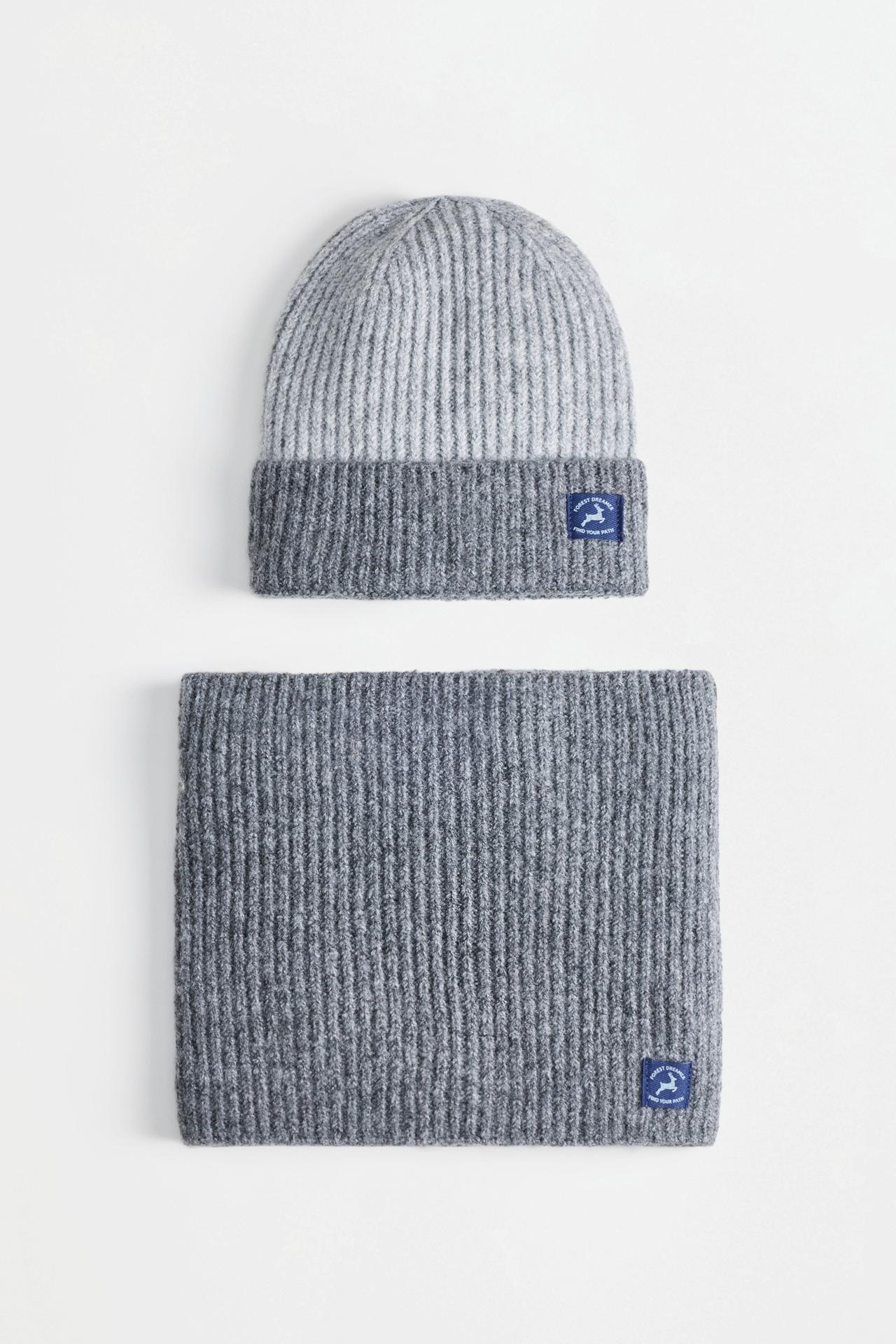 Ribbed knit hat and snood set — GREY