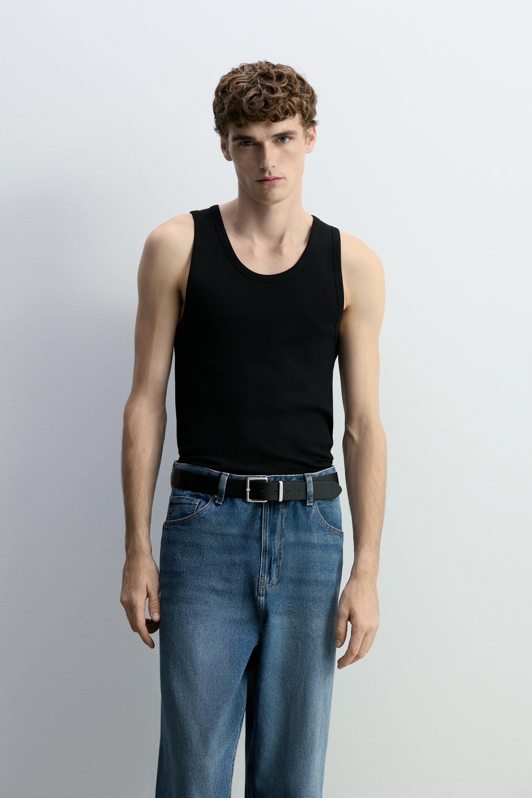 Ribbed vest top — BLACK