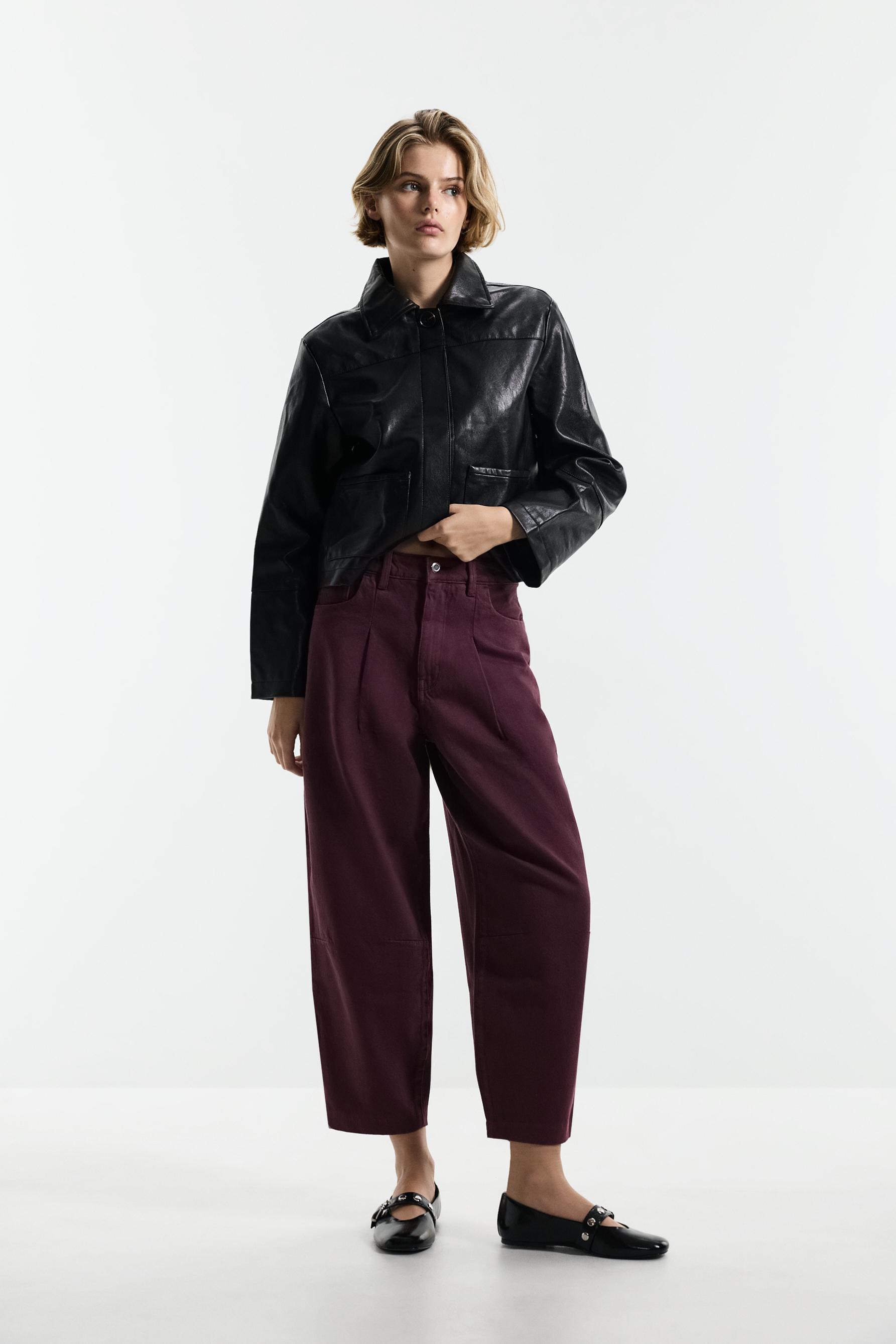 Ankle-length tapered jeans — WINE