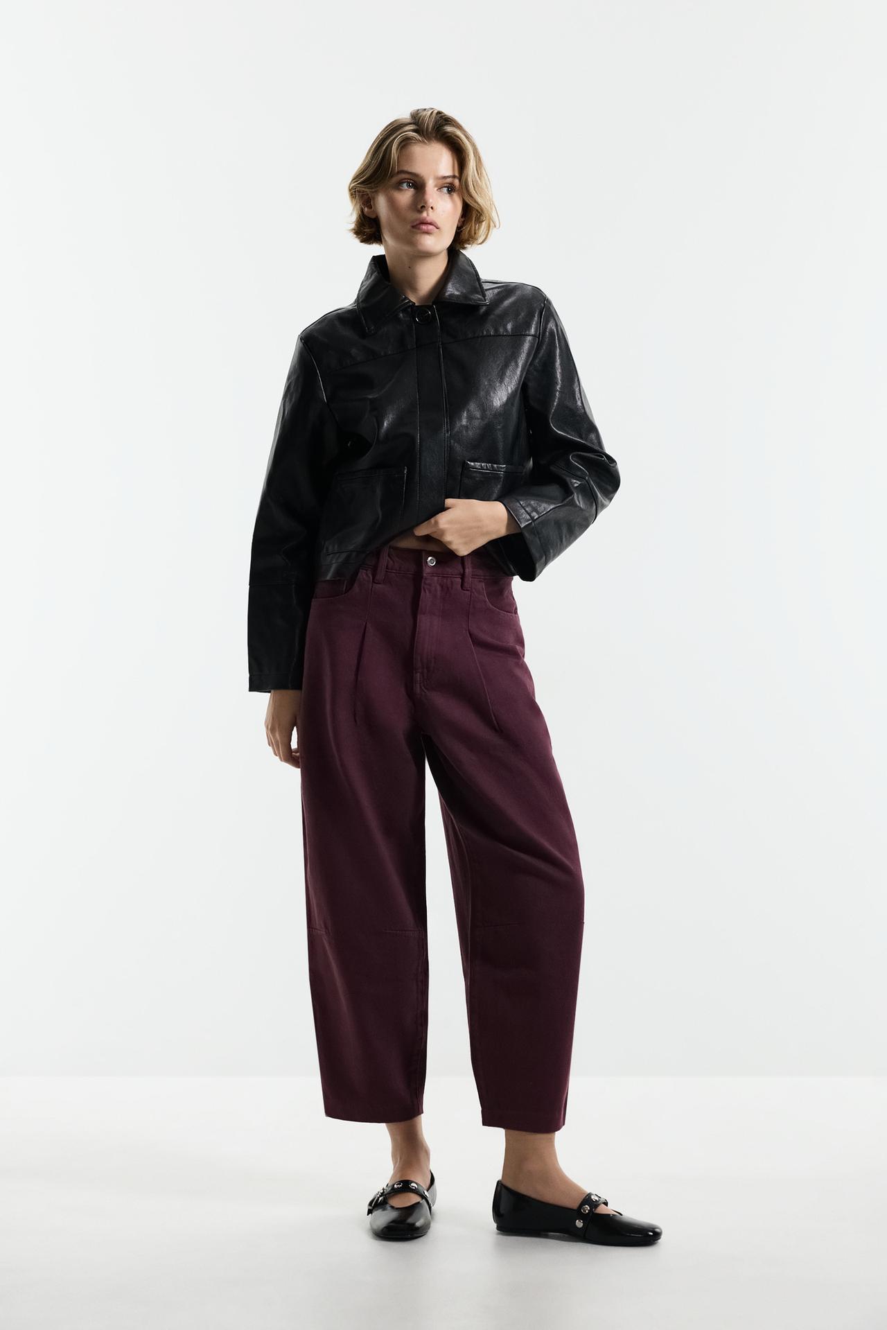 Ankle-length tapered jeans — WINE